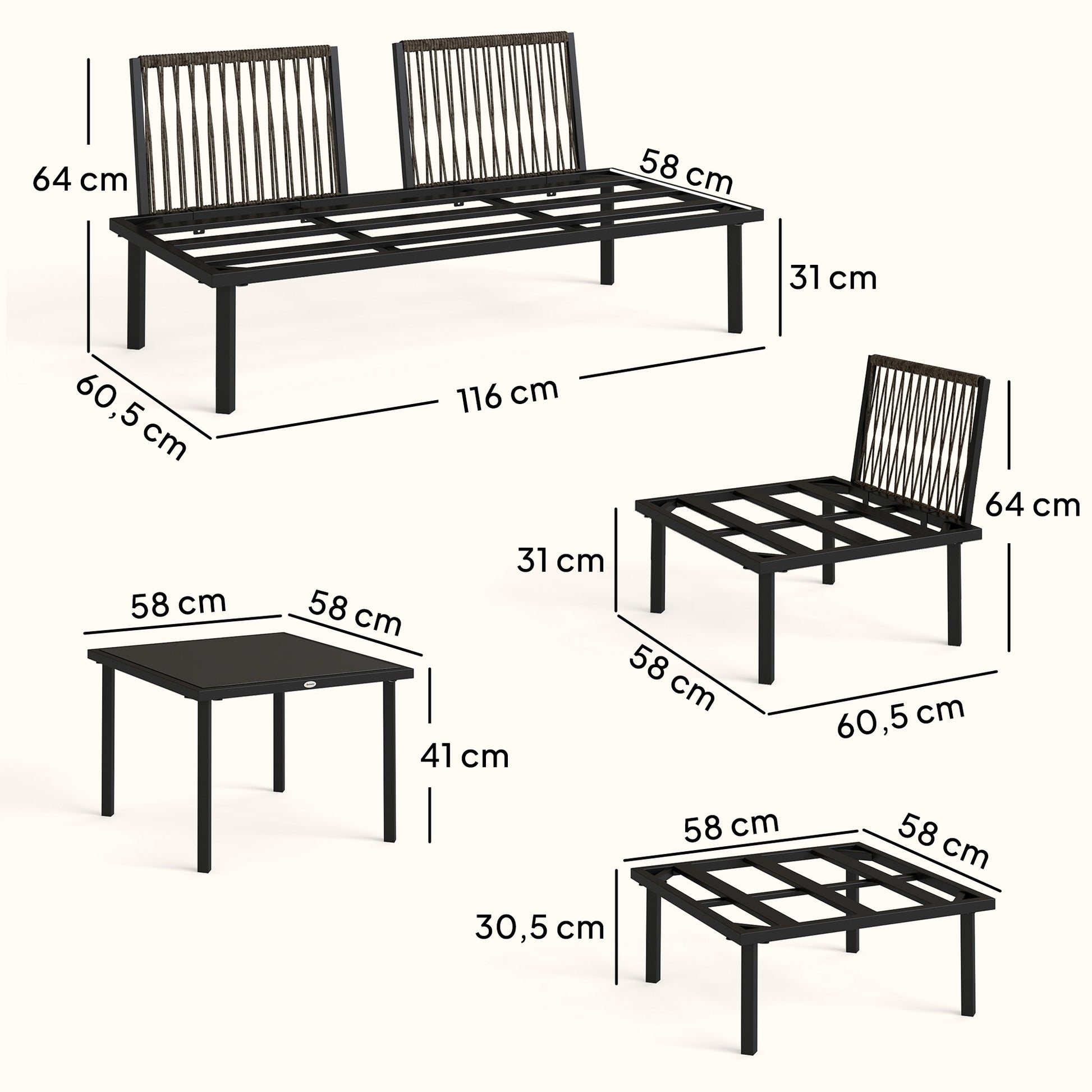 Outsunny Conjunto de Muebles Jardín Exterior de 6 Piezas Sofá Exterior Seccional Forma de L con Sofá de 2 Plazas Módulo de Esquina 2 Sillones Reposapiés Mesa con Tapa de Vidrio y Cojines Gris Claro