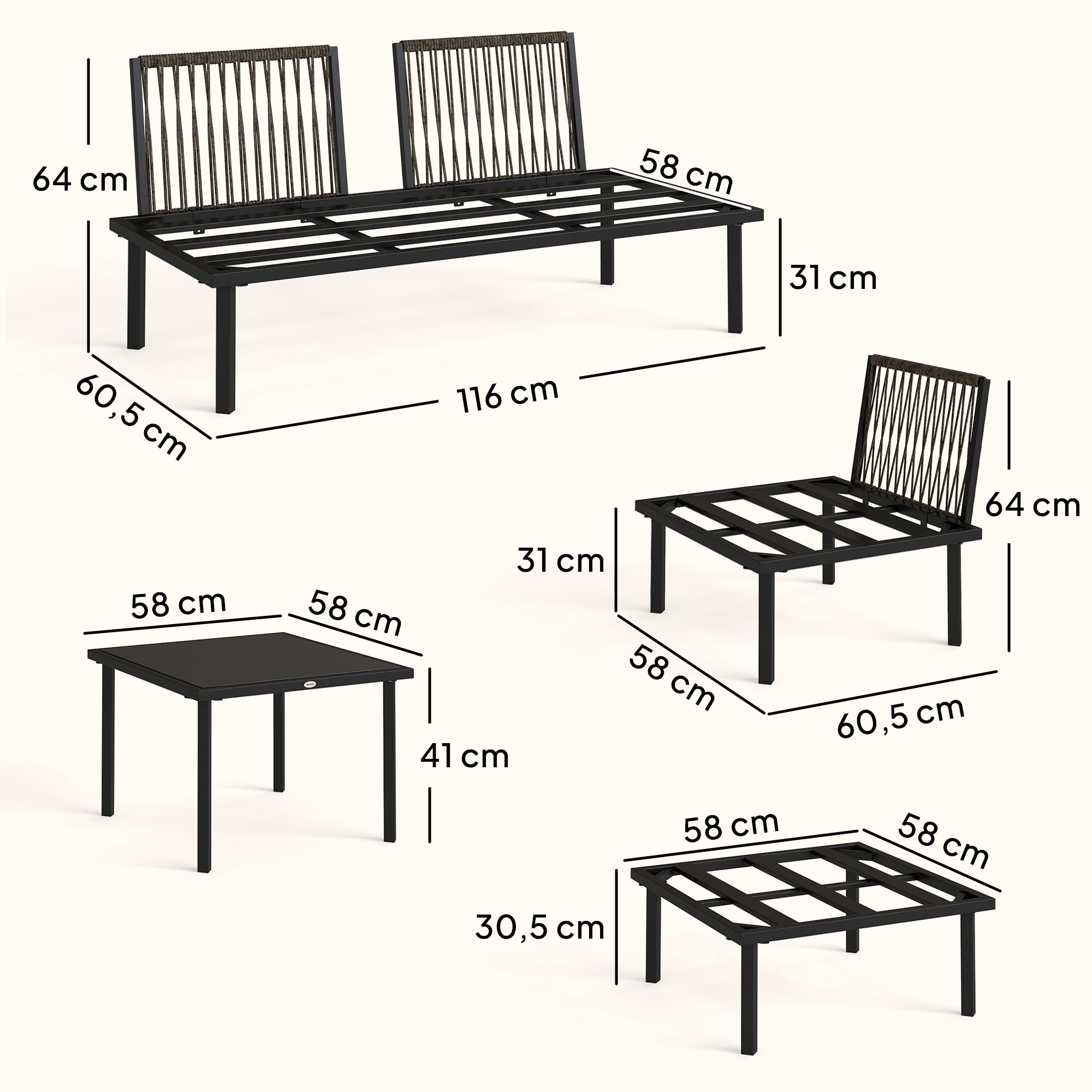 Outsunny Conjunto de Muebles Jardín Exterior de 6 Piezas Sofá Exterior Seccional Forma de L con Sofá de 2 Plazas Módulo de Esquina 2 Sillones Reposapiés Mesa con Tapa de Vidrio y Cojines Gris Claro