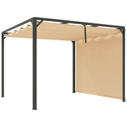 Outsunny Pérgola de Aluminio con Techo Retráctil Pérgola 3x3 m Cenador con Cortina Enrollable Protección UV30+ Pabellón para Jardín Patio Terraza Exterior Caqui