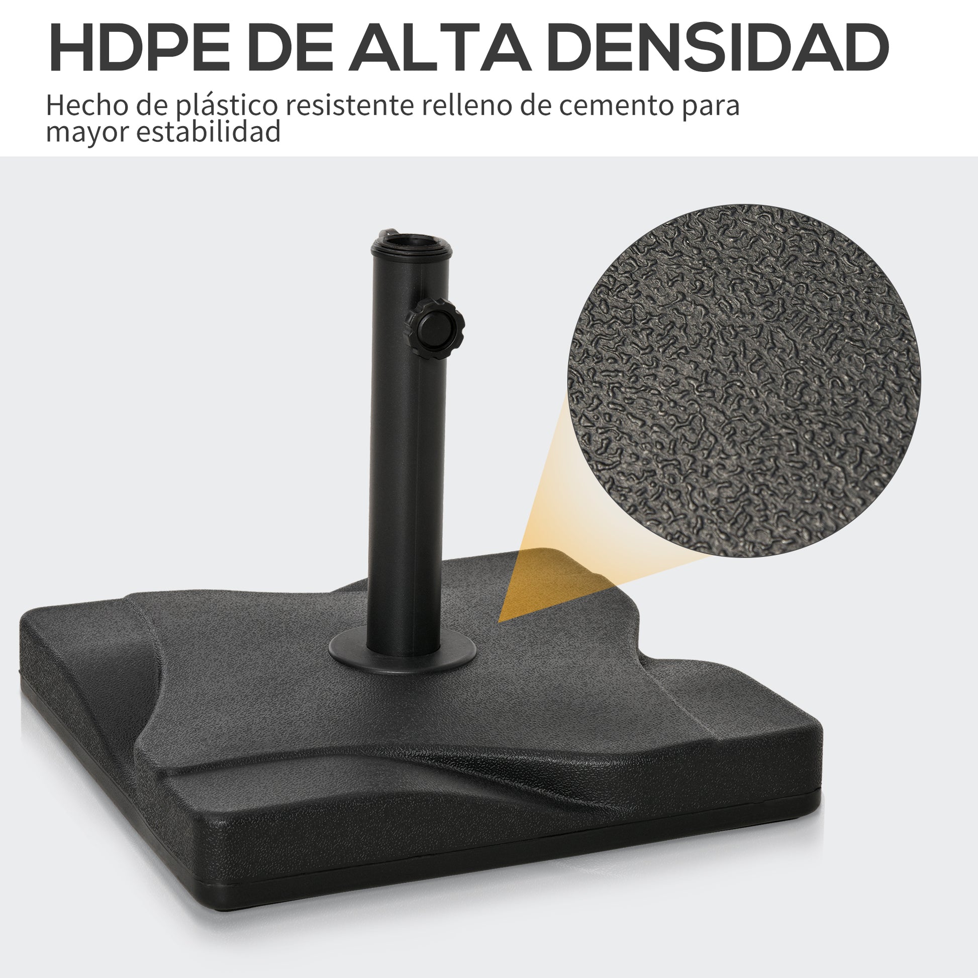 Outsunny Base de Sombrilla de Jardín Peso 20 kg Apta para Distintos Diámetros de Poste Ø32mm, Ø38mm, Ø48mm Rellena con Cemento Estable 41,5x41,5x33cm Negro