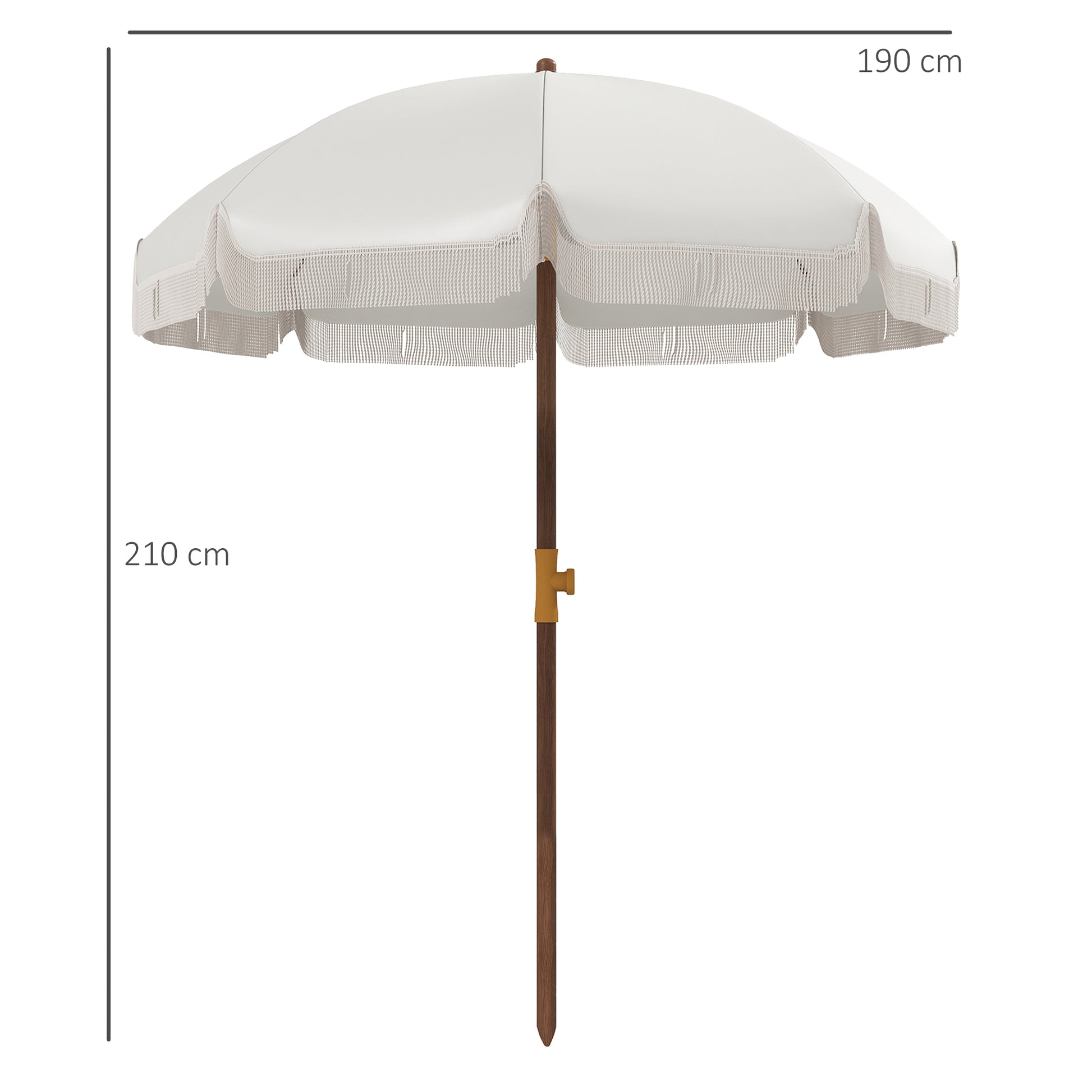 Outsunny Sombrilla de Playa con Flecos Ø190x210 cm Parasol para Terraza con 8 Varillas Apertura Manual Anti-UV Impermeable y Bolsa de Transporte para Jardín Piscina Gris Claro
