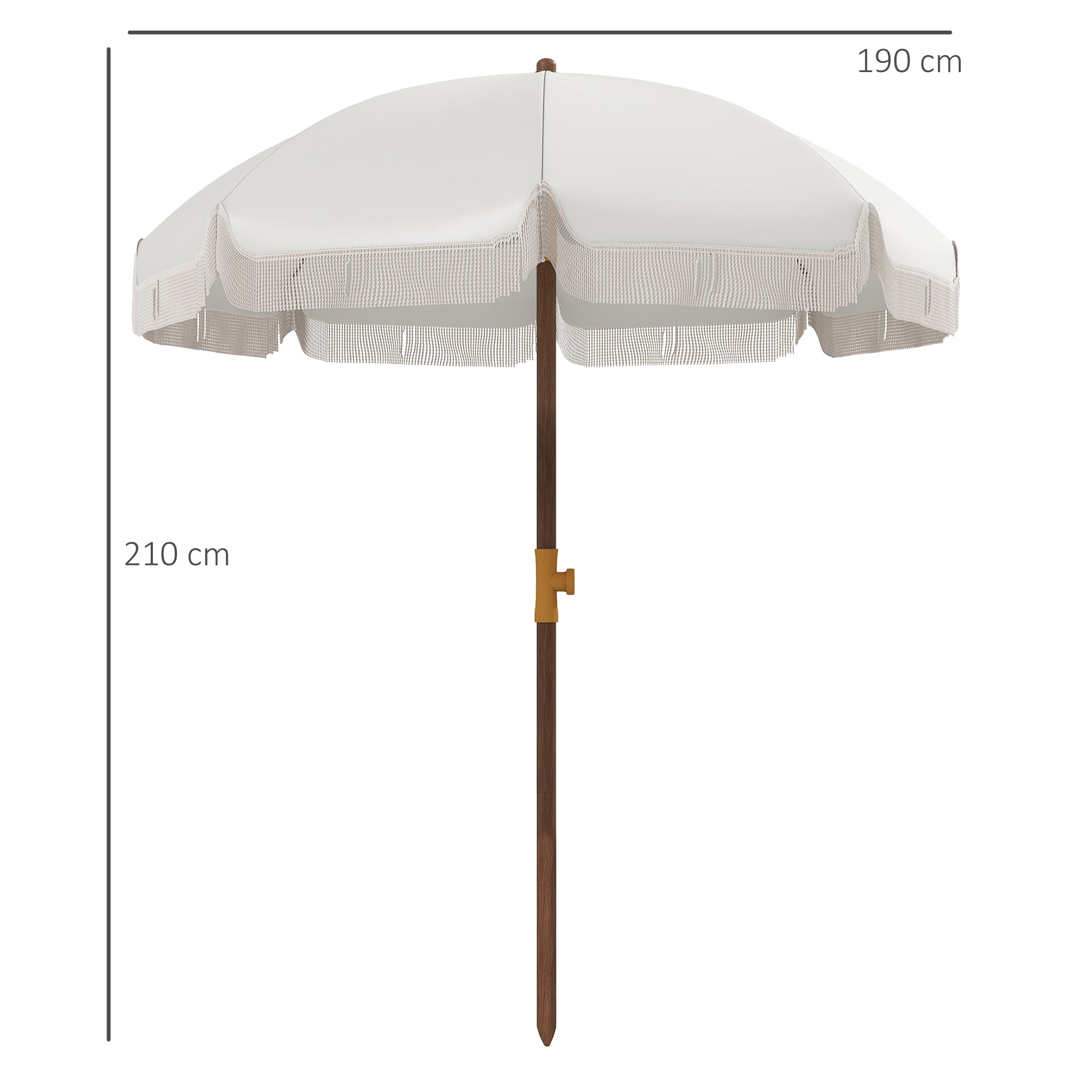 Outsunny Sombrilla de Playa con Flecos Ø190x210 cm Parasol para Terraza con 8 Varillas Apertura Manual Anti-UV Impermeable y Bolsa de Transporte para Jardín Piscina Gris Claro