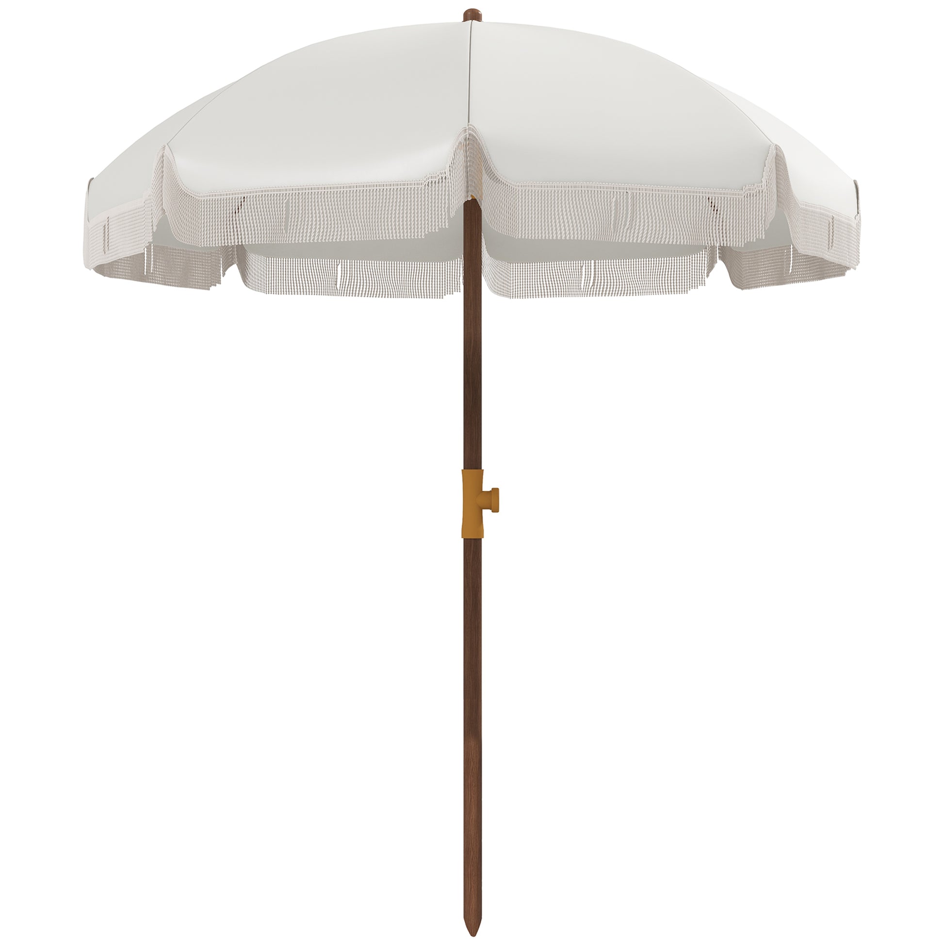 Outsunny Sombrilla de Playa con Flecos Ø190x210 cm Parasol para Terraza con 8 Varillas Apertura Manual Anti-UV Impermeable y Bolsa de Transporte para Jardín Piscina Gris Claro