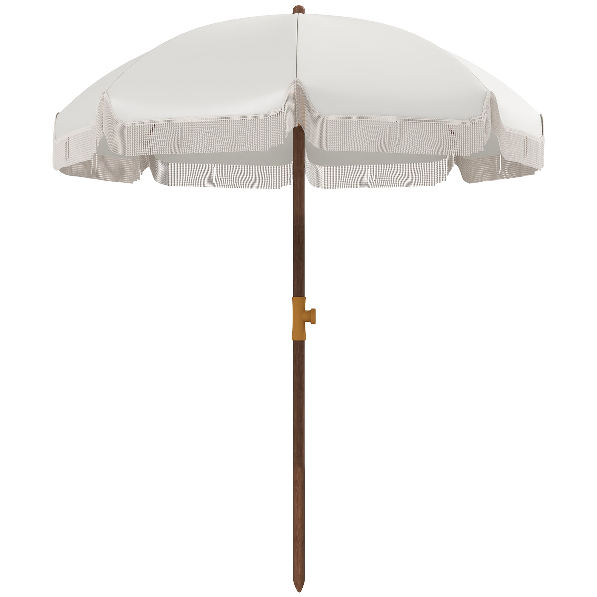 Outsunny Sombrilla de Playa con Flecos Ø190x210 cm Parasol para Terraza con 8 Varillas Apertura Manual Anti-UV Impermeable y Bolsa de Transporte para Jardín Piscina Gris Claro