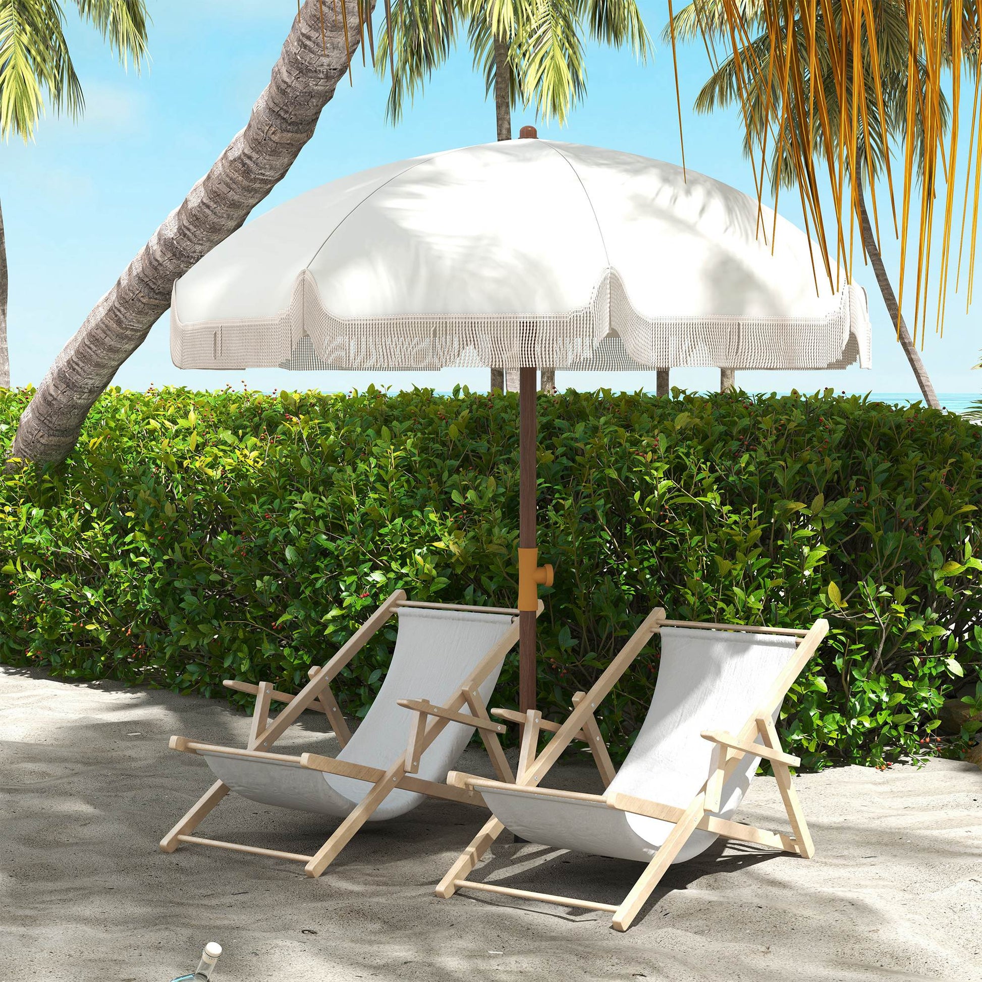 Outsunny Sombrilla de Playa con Flecos Ø190x210 cm Parasol para Terraza con 8 Varillas Apertura Manual Anti-UV Impermeable y Bolsa de Transporte para Jardín Piscina Gris Claro