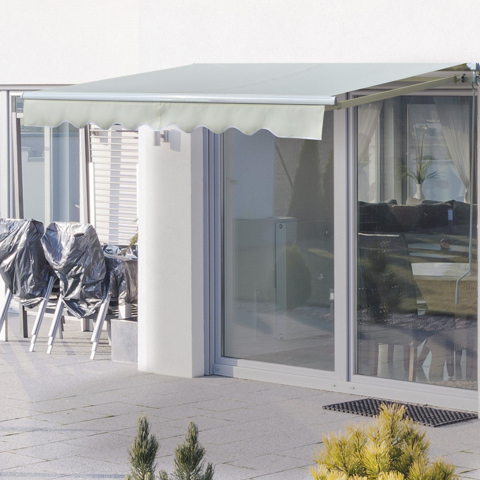 Outsunny Toldo Manual Retráctil con Manivela 250x200 cm de Aluminio Ángulo Ajustable Protección Solar para Ventanas Puertas Balcón Exterior Crema