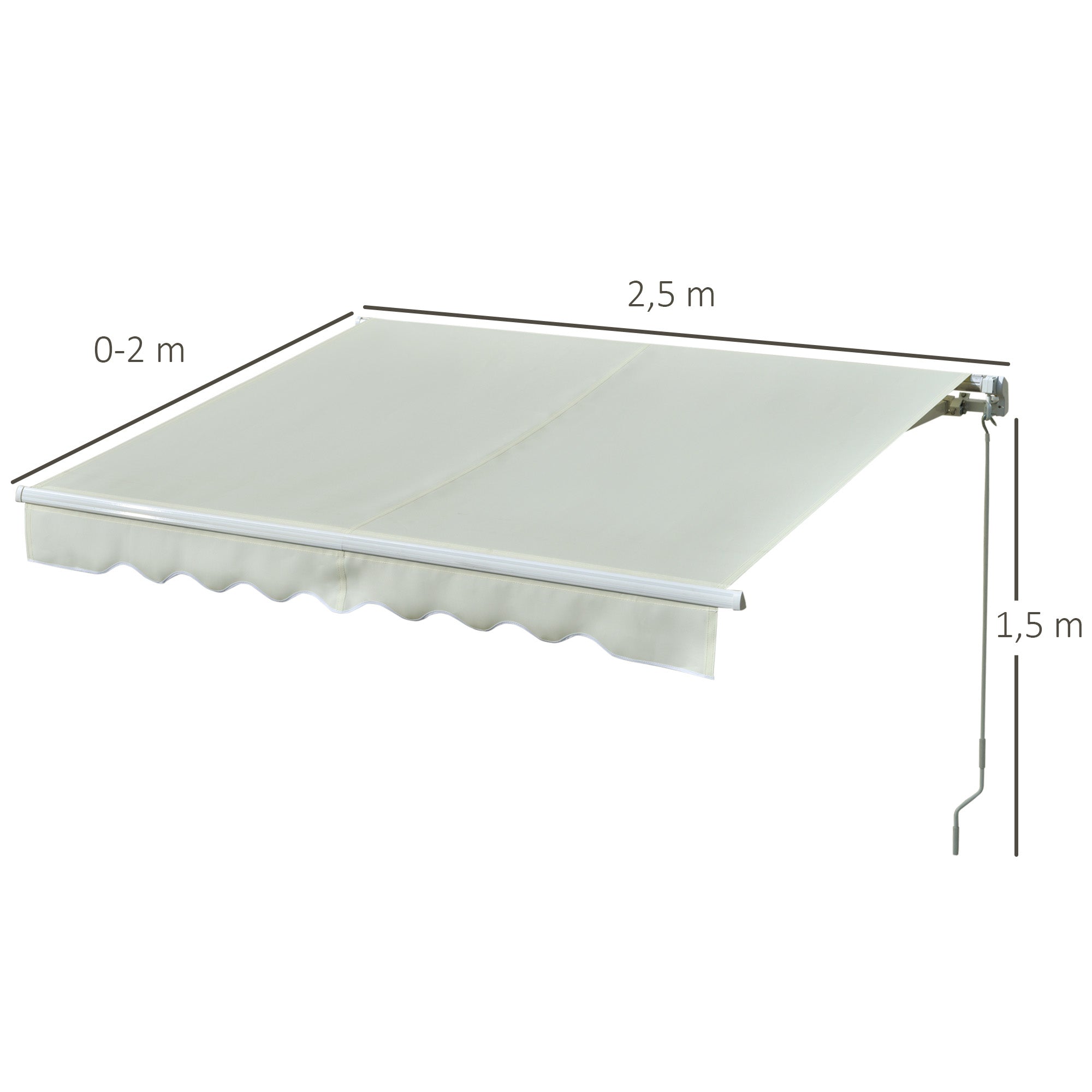 Outsunny Toldo Manual Retráctil con Manivela 250x200 cm de Aluminio Ángulo Ajustable Protección Solar para Ventanas Puertas Balcón Exterior Crema