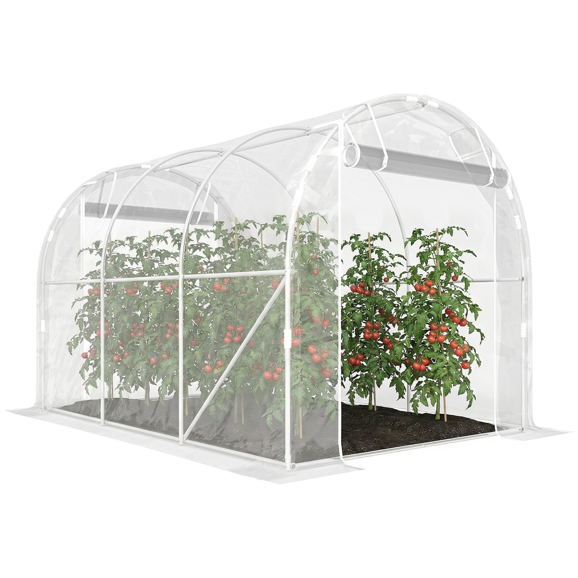 Outsunny Invernadero de Exterior 3x2x2 m, Invernadero de Túnel con 2 Puertas Enrollables, Marco de Acero Galvanizado y Cubierta de PE 150g/m², Anti-UV, Impermeable, para Cultivos, Transparente