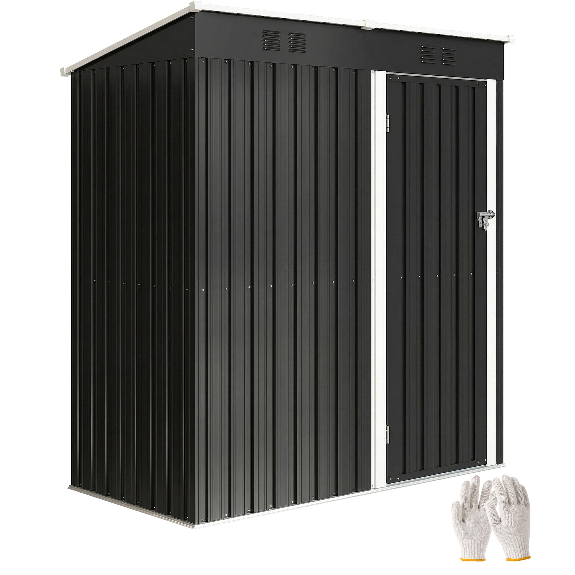 Outsunny Caseta de Jardín Exterior 1,37 m², 163x90x179 cm, Cobertizo de Jardín Exterior Metálico con Puerta con Pestillo y Ranuras de Ventilación, para Almacenamiento de Herramientas, Gris Oscuro
