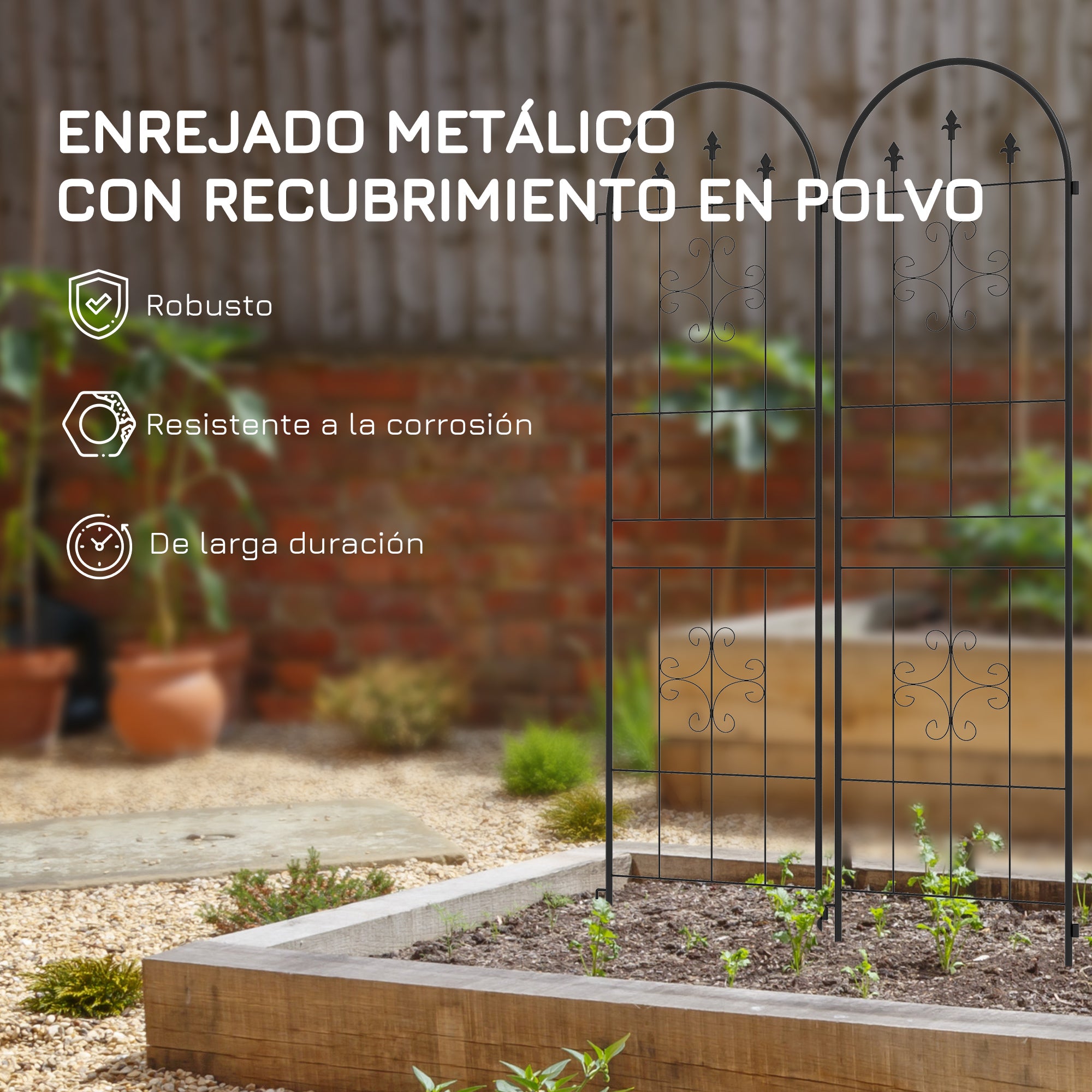 Outsunny Juego de 2 Enrejados de Jardín, Soportes para Plantas Trepadoras con Marco de Acero, para Frutas, Verduras, Flores, Decoración Exterior para Patio, Terraza, 50x180 cm, Negro
