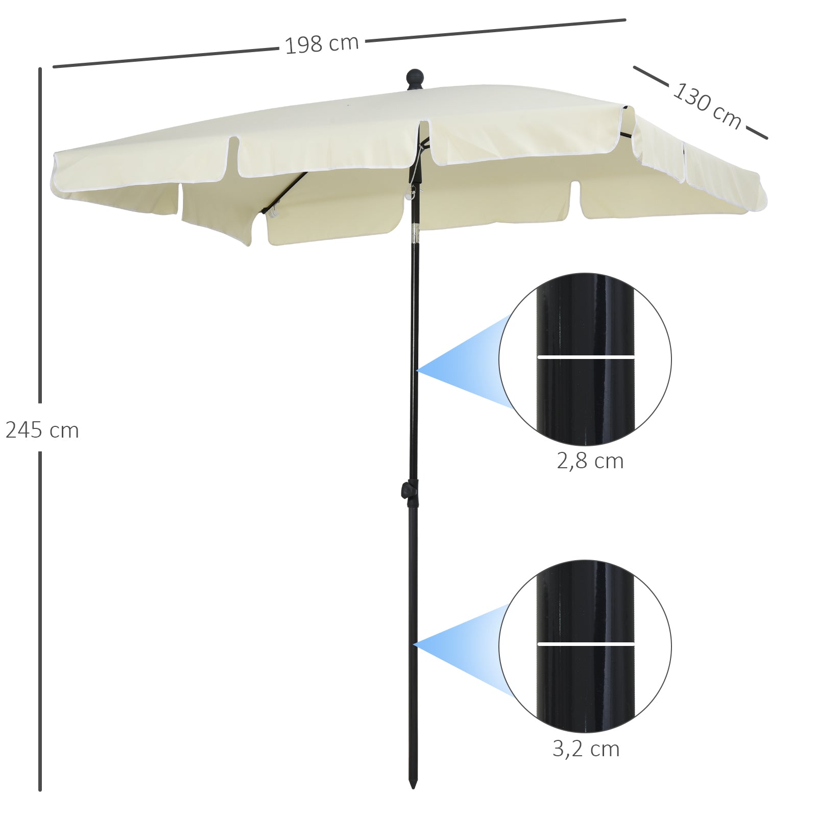 Outsunny Sombrilla de Jardín de Aluminio 198x130x245 cm Parasol de Jardín Rectangular con Función de Inclinación para Terraza Patio Exterior Beige
