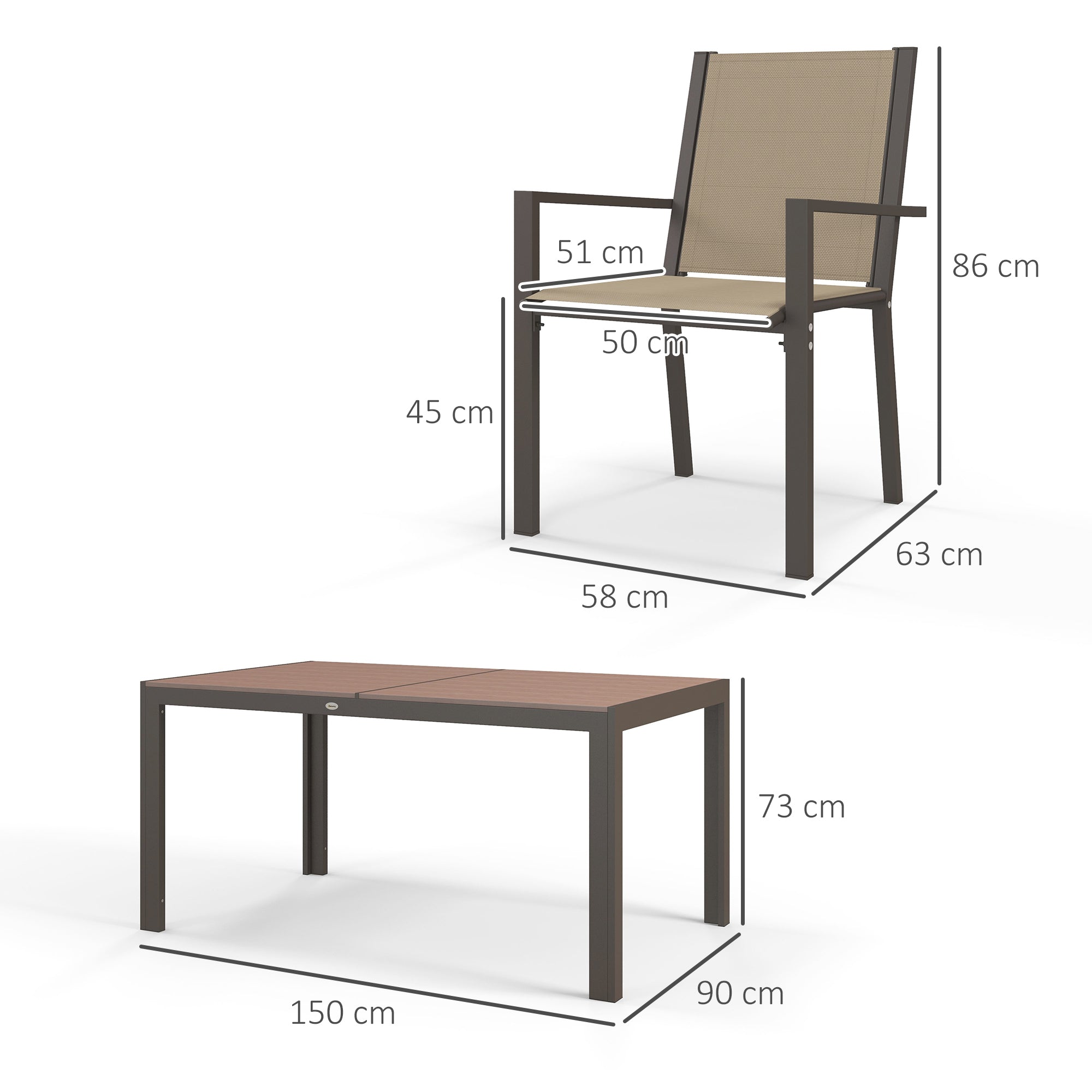 Outsunny Conjunto de Comedor de Exterior de 7 Piezas Conjunto de Mesa y 6 Sillas de Jardín con Sillas Apilables y Marco de Acero para Terraza Patio Caqui y Marrón