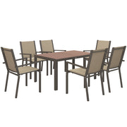 Outsunny Conjunto de Comedor de Exterior de 7 Piezas Conjunto de Mesa y 6 Sillas de Jardín con Sillas Apilables y Marco de Acero para Terraza Patio Caqui y Marrón
