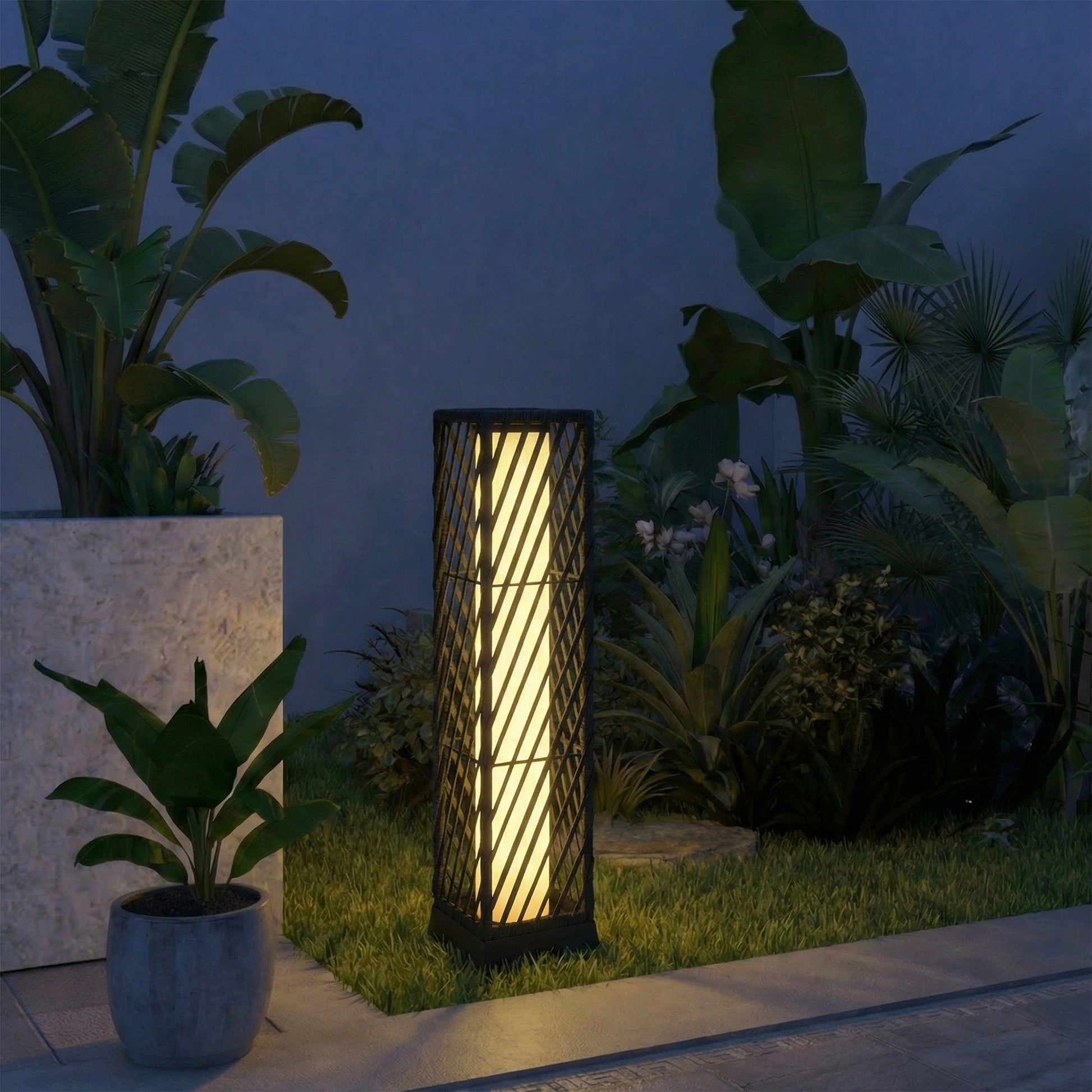 Outsunny Linterna de Jardín de Ratán, Farola Solar Exterior con Luces LED Encendido y Apagado Automático, Impermeable, IP44, Lámpara de pie para Terraza, Balcón, Patio, 16x16x68 cm, Negro