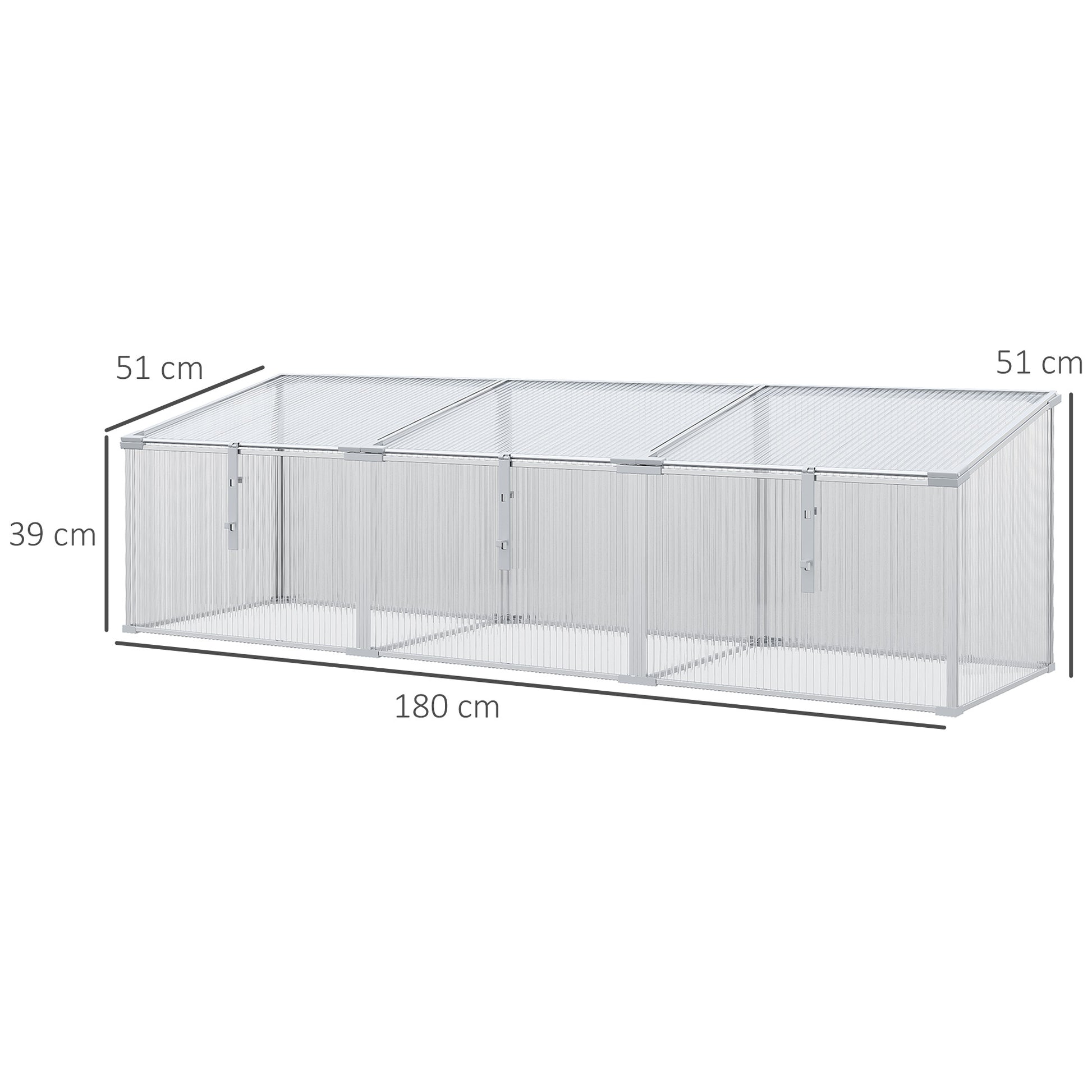 Outsunny Invernadero de Jardín de Policarbonato y Aluminio 180x51x51 cm Vivero Casero con 3 Techos Ajustables Protección UV30+ para Huerto Terraza Patio Transparente