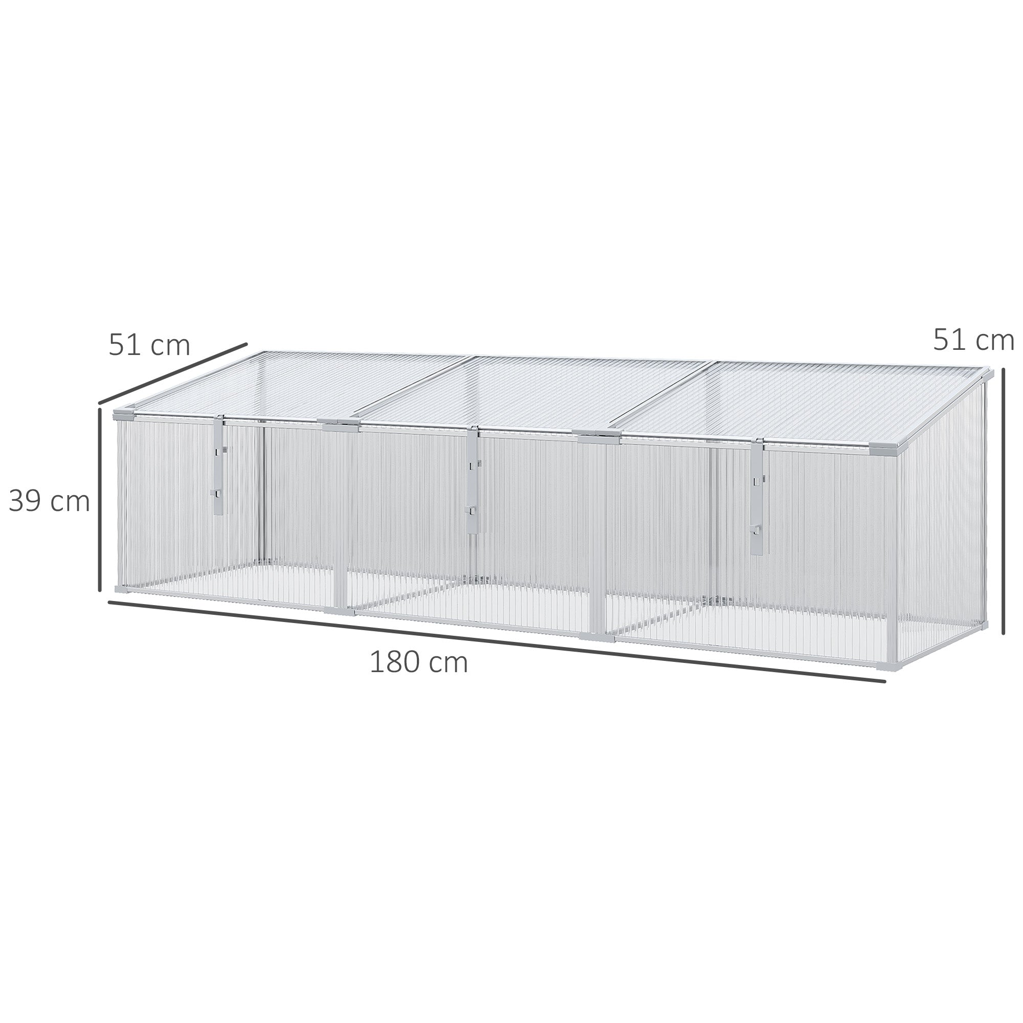 Outsunny Invernadero de Jardín de Policarbonato y Aluminio 180x51x51 cm Vivero Casero con 3 Techos Ajustables Protección UV30+ para Huerto Terraza Patio Transparente