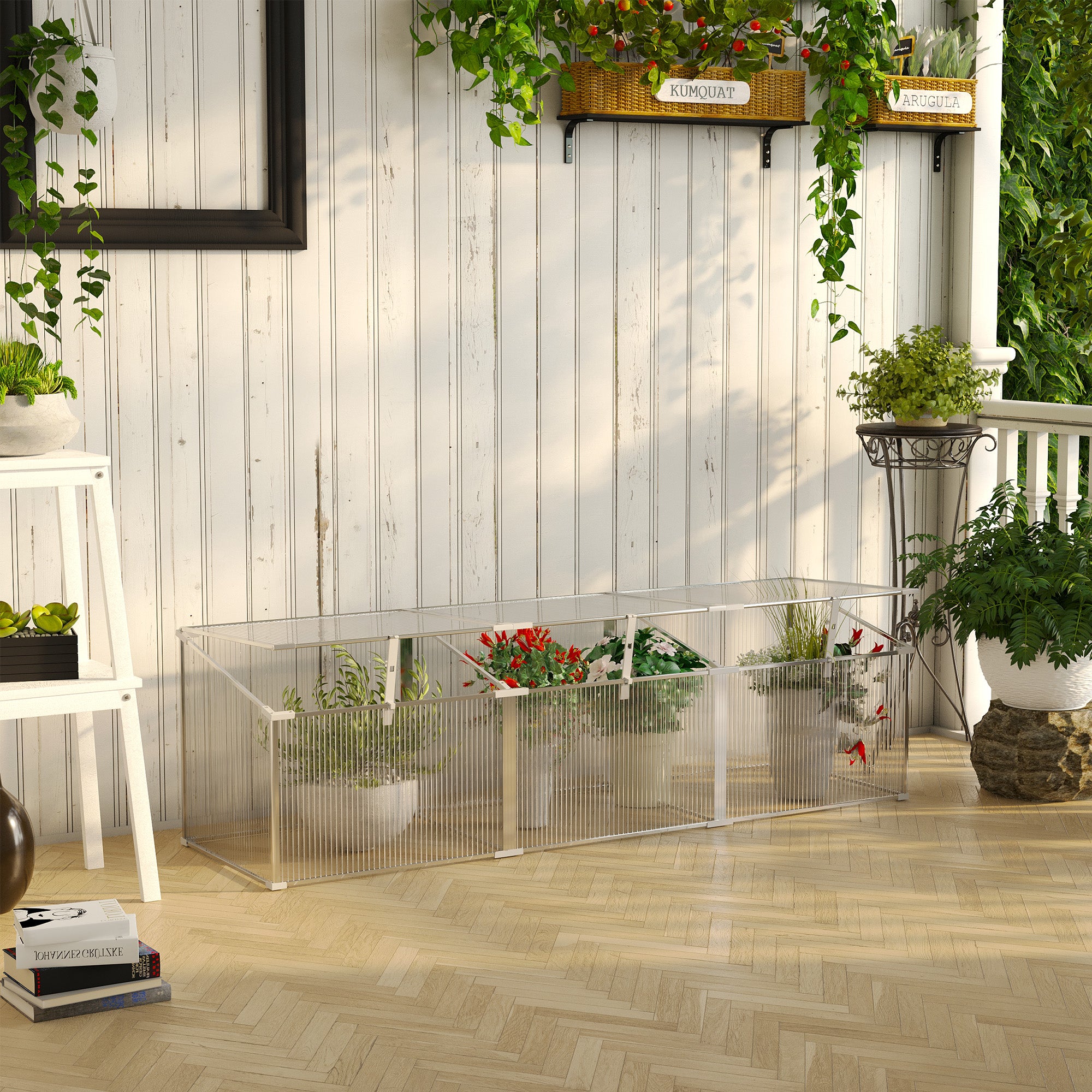 Outsunny Invernadero de Jardín de Policarbonato y Aluminio 180x51x51 cm Vivero Casero con 3 Techos Ajustables Protección UV30+ para Huerto Terraza Patio Transparente