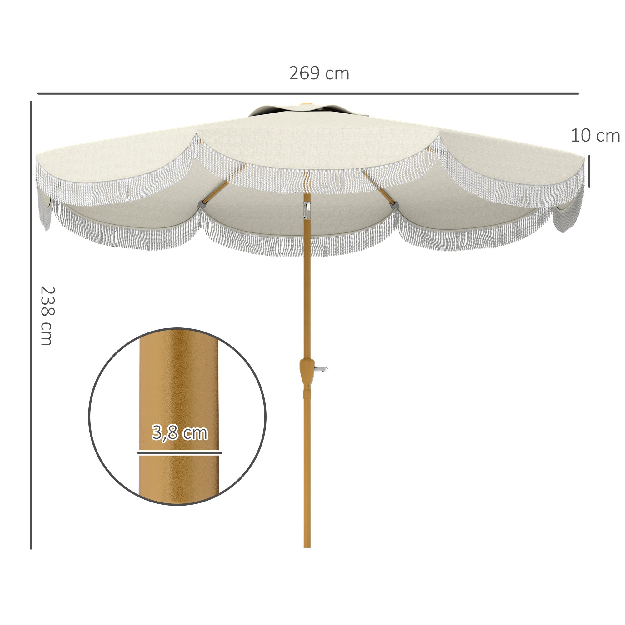 Outsunny Sombrilla Terraza Exterior Ø269 cm Sombrilla de Jardín con Ángulo Ajustable y Manivela Protección UV30+ Parasol para Patio Terraza Beige