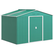 Outsunny Caseta de Jardín Exterior 4,9 m² 277x195x192 cm Cobertizo de Jardín Exterior con Puerta Corredera Techo de Fibra de Vidrio Base Refuerzo (Suelo NO Incluido) y 4 Ventanas Verde