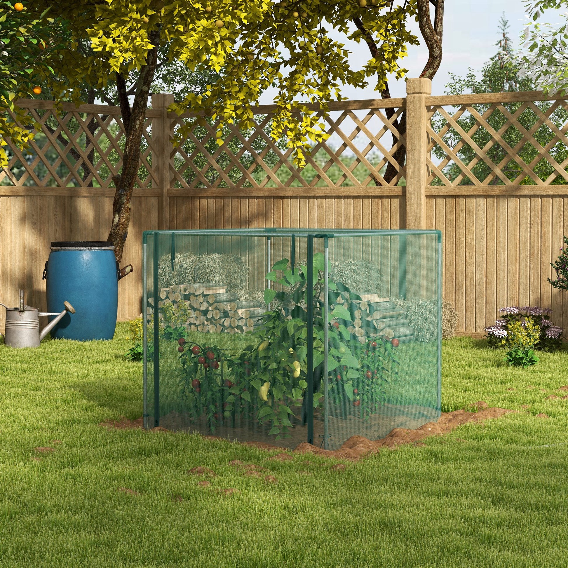 Outsunny Jaula de Cultivo Jaula de Protección con Soportes de Acero Puerta con Cremallera para Proteger las Plantas en Patio Jardín Terraza 120x120x110 cm Verde