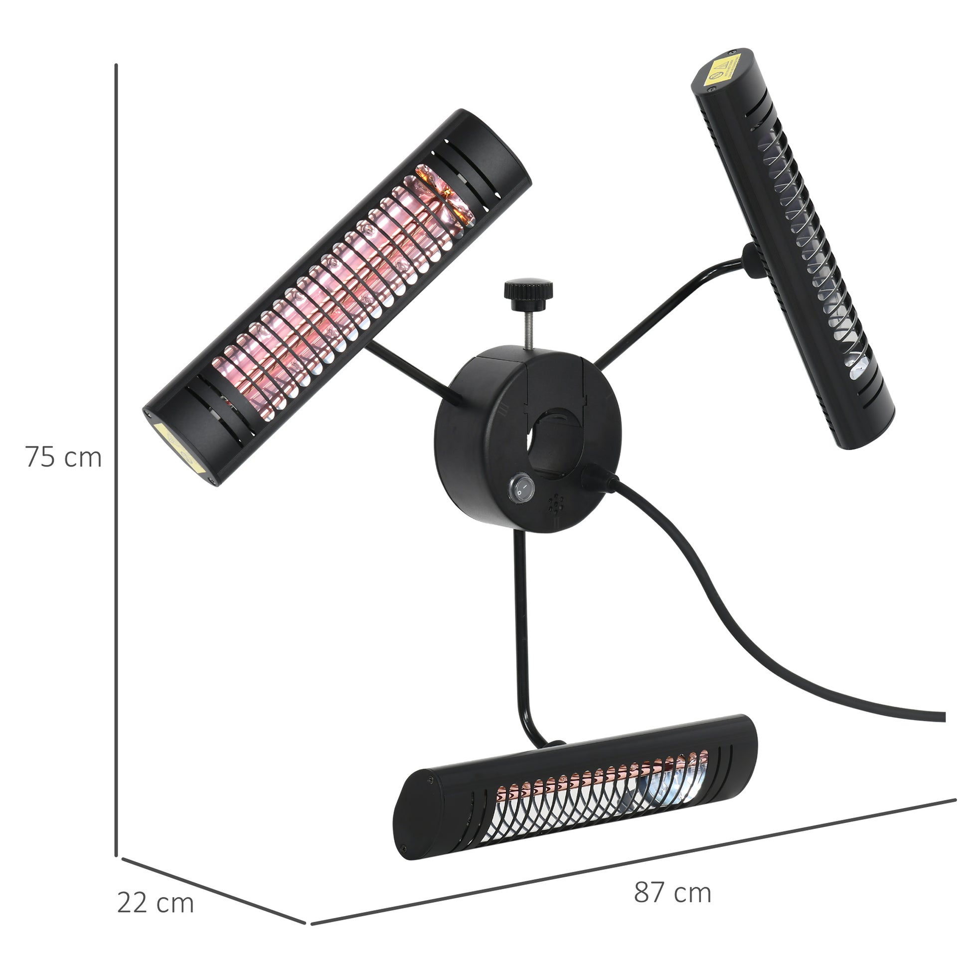 Outsunny Calefactor Eléctrico de Exterior con 1000W/2000W/3000W Estufa de Infrarrojos con Control Remoto Protección IPX5 Aleación de Aluminio para Sombrilla Gazebo Jardín Ø87x22 cm Negro