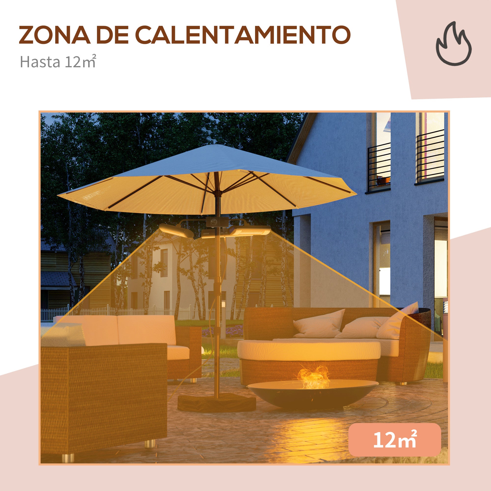 Outsunny Calefactor Eléctrico de Exterior con 1000W/2000W/3000W Estufa de Infrarrojos con Control Remoto Protección IPX5 Aleación de Aluminio para Sombrilla Gazebo Jardín Ø87x22 cm Negro