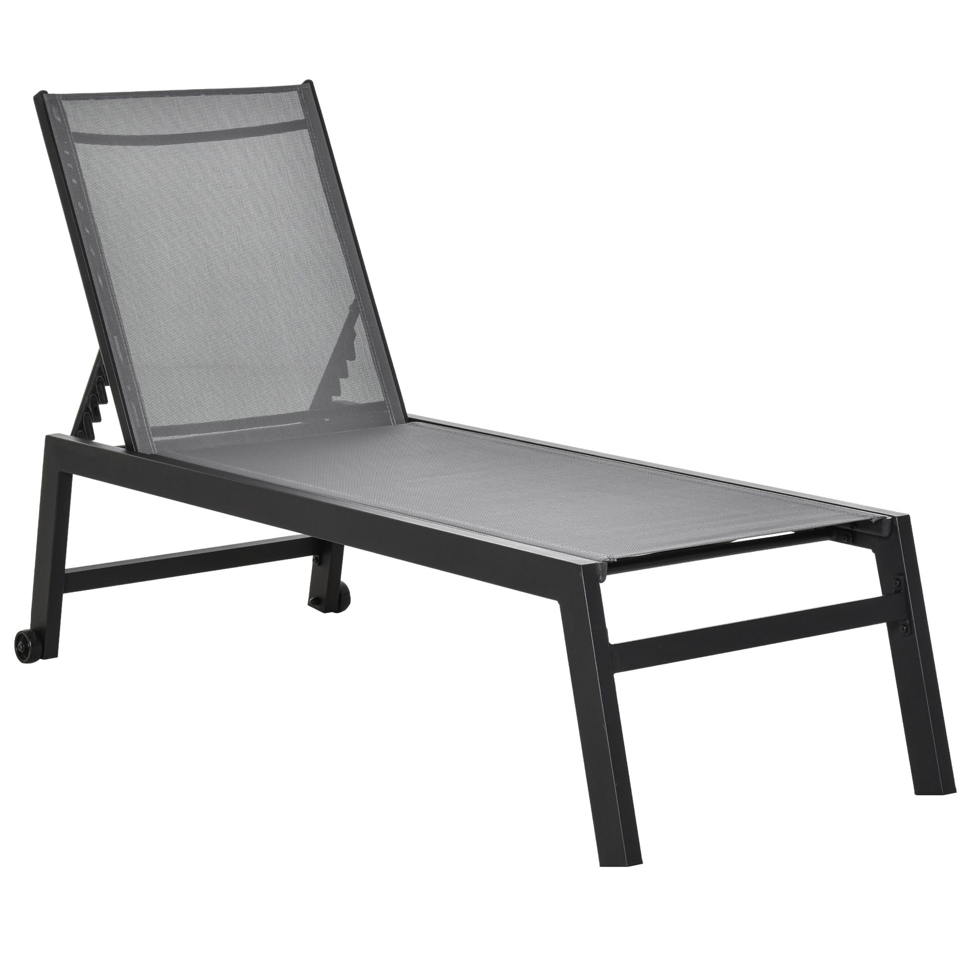 Outsunny Tumbona de Jardín de Aluminio Tumbona Exterior con Respaldo Reclinable en 5 Posiciones Carga 120 kg para Patio Terraza 169x65x102 cm Gris