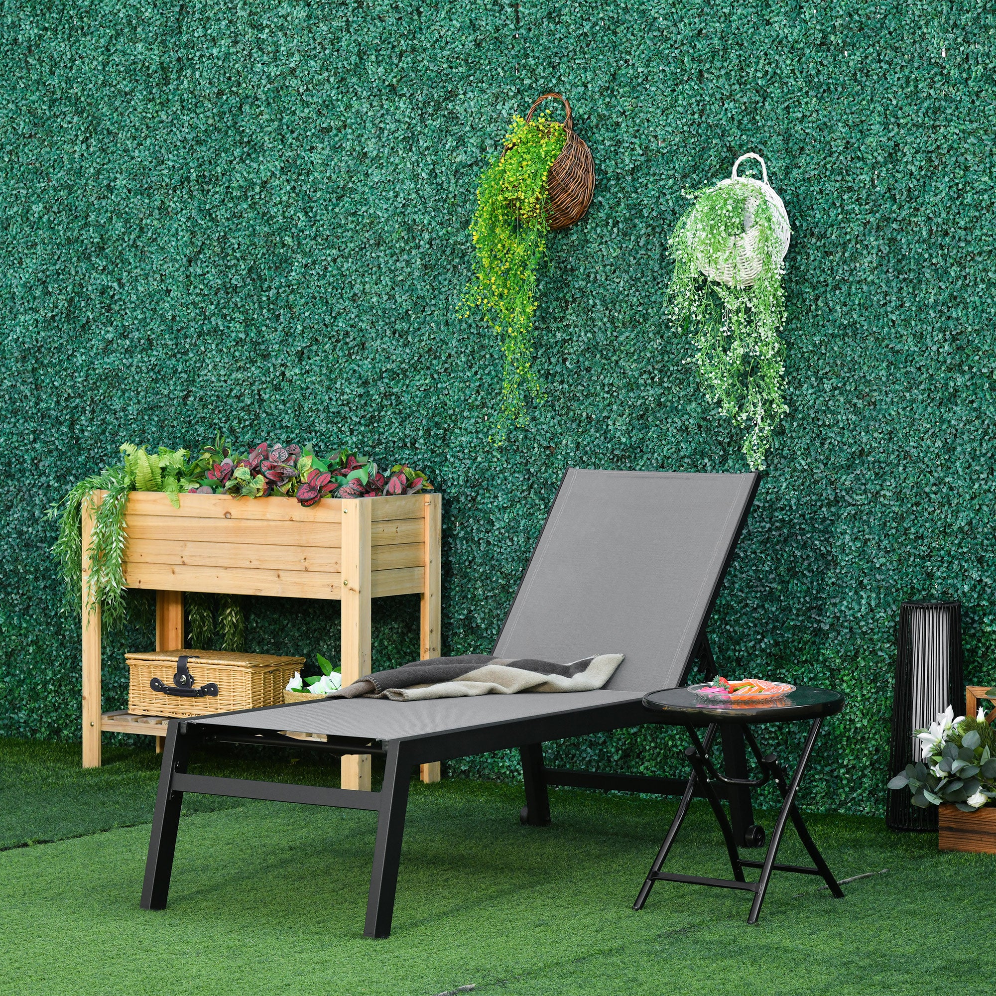 Outsunny Tumbona de Jardín de Aluminio Tumbona Exterior con Respaldo Reclinable en 5 Posiciones Carga 120 kg para Patio Terraza 169x65x102 cm Gris