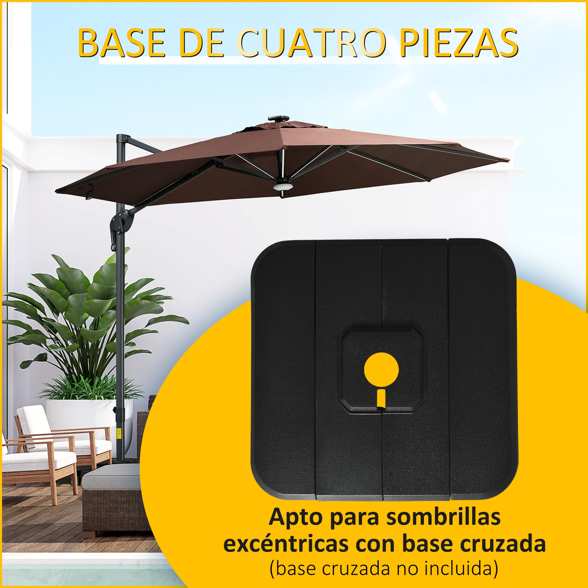 Outsunny Base de Sombrilla de 4 Piezas Rellenable de Agua 90 kg o Arena 130 kg Pesos para Base Cruzada de Parasol para Jardín Terraza Patio 98x98x13 cm Negro