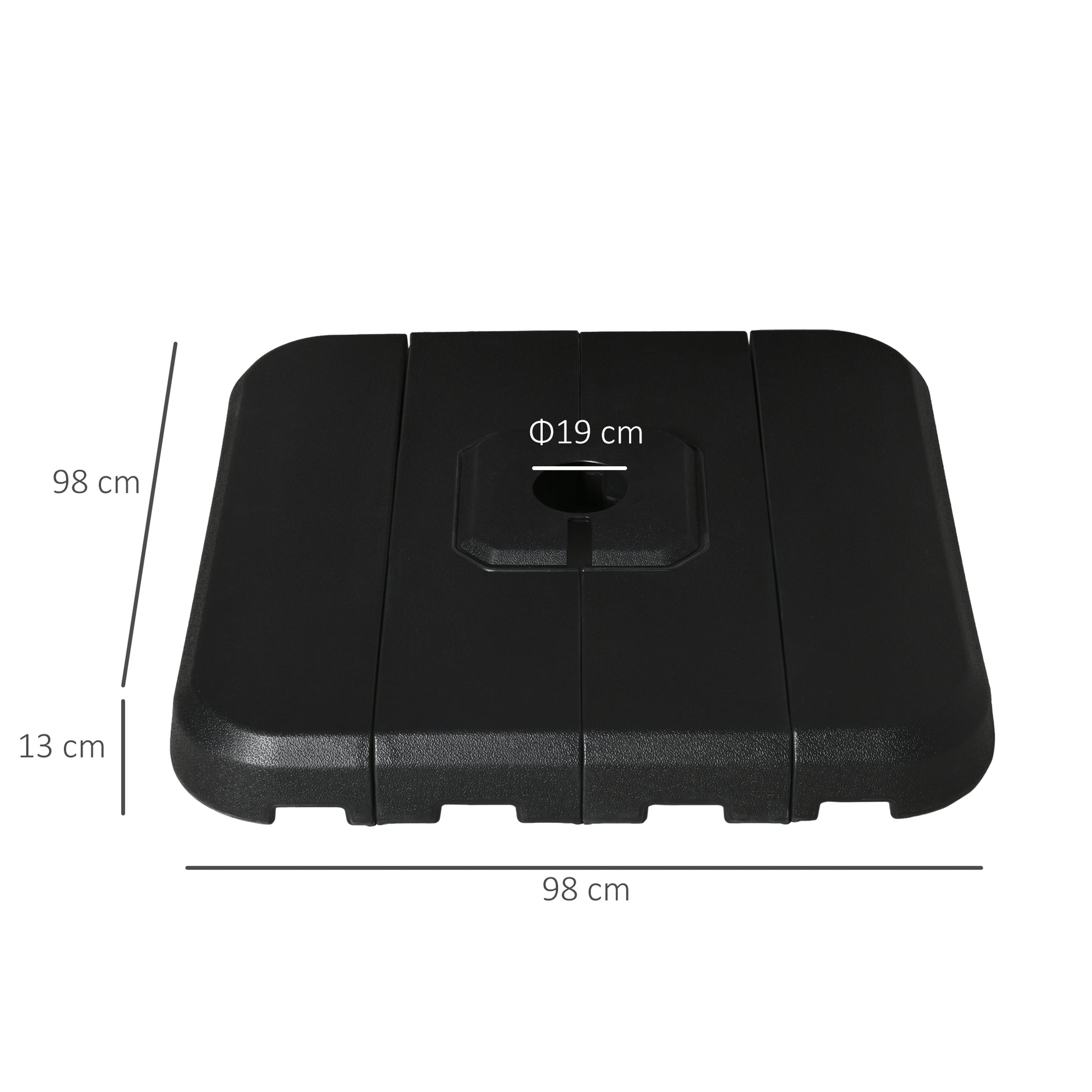 Outsunny Base de Sombrilla de 4 Piezas Rellenable de Agua 90 kg o Arena 130 kg Pesos para Base Cruzada de Parasol para Jardín Terraza Patio 98x98x13 cm Negro