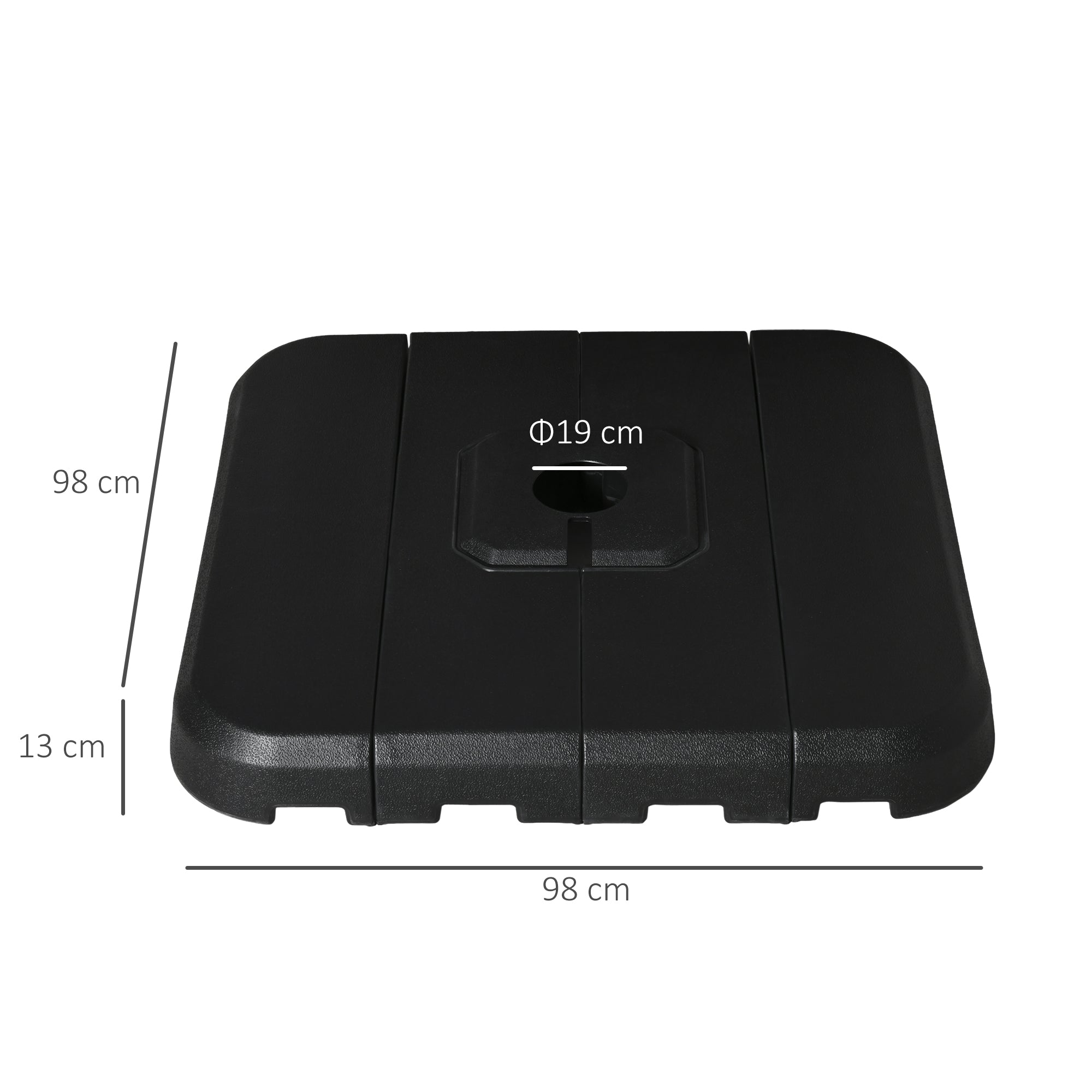 Outsunny Base de Sombrilla de 4 Piezas Rellenable de Agua 90 kg o Arena 130 kg Pesos para Base Cruzada de Parasol para Jardín Terraza Patio 98x98x13 cm Negro