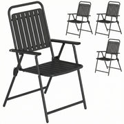 Outsunny Juego de 4 Sillas de Jardín Exterior Plegables, Sillas Terraza Exterior con Reposabrazos, Respaldo y Asiento de PP, Marco Metálico, 55x63x93 cm, Negro