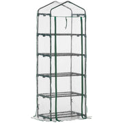 Outsunny Invernadero Pequeño Invernadero de Exterior con Estantes de 5 Niveles Puerta Enrollable con Cremallera y Marco de Acero Invernadero para Cultivar Plantas Flores 69x49x193 cm Transparente