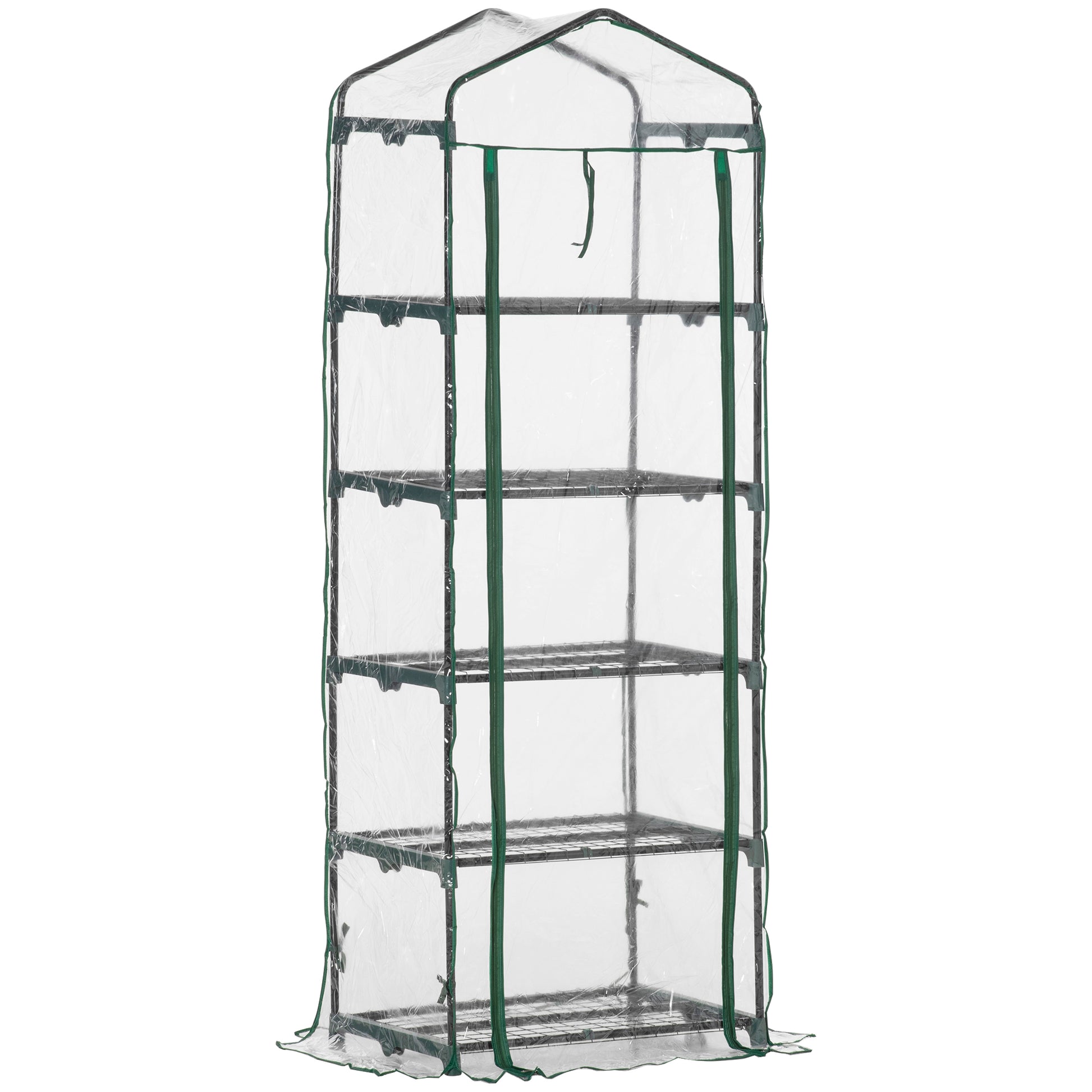 Outsunny Invernadero Pequeño Invernadero de Exterior con Estantes de 5 Niveles Puerta Enrollable con Cremallera y Marco de Acero Invernadero para Cultivar Plantas Flores 69x49x193 cm Transparente