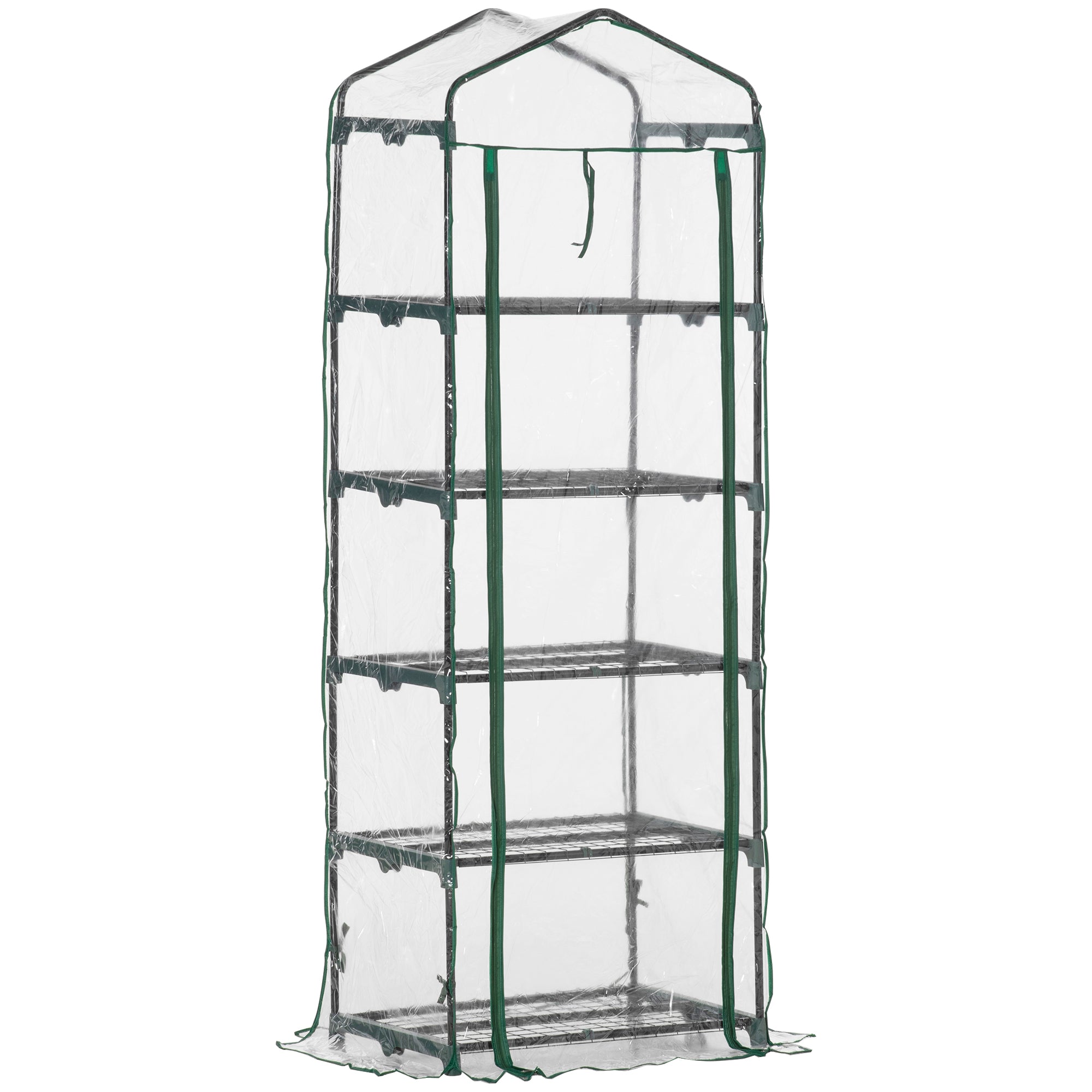 Outsunny Invernadero Pequeño Invernadero de Exterior con Estantes de 5 Niveles Puerta Enrollable con Cremallera y Marco de Acero Invernadero para Cultivar Plantas Flores 69x49x193 cm Transparente