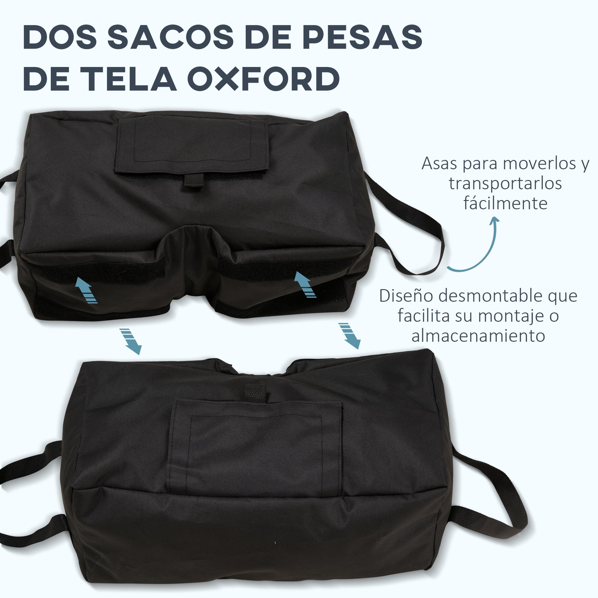 Outsunny Juego de 2 Bolsas de Arena Peso para Sombrilla 50 kg Soporte de Base con Pala y Asas Cubierta de Tela Oxford Impermeable para Exterior 50x25x18 cm Negro