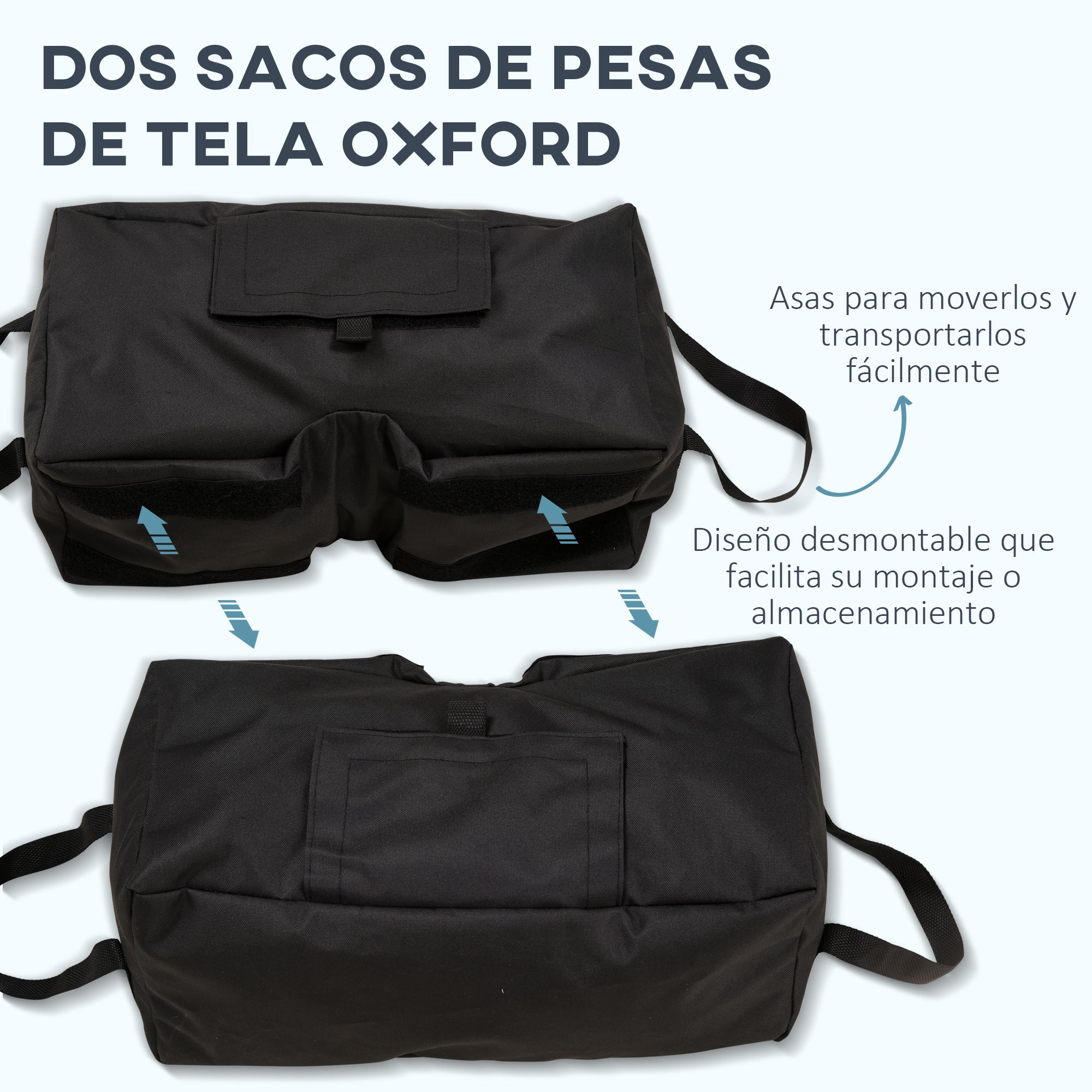 Outsunny Juego de 2 Bolsas de Arena Peso para Sombrilla 50 kg Soporte de Base con Pala y Asas Cubierta de Tela Oxford Impermeable para Exterior 50x25x18 cm Negro