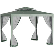 Outsunny Carpa de Jardín 3x3 m Cenador con 4 Mosquiteras Laterales con Cremallera Techo de Ventilación y 8 Orificios de Drenaje Gazebo para Terraza Patio Exterior Verde