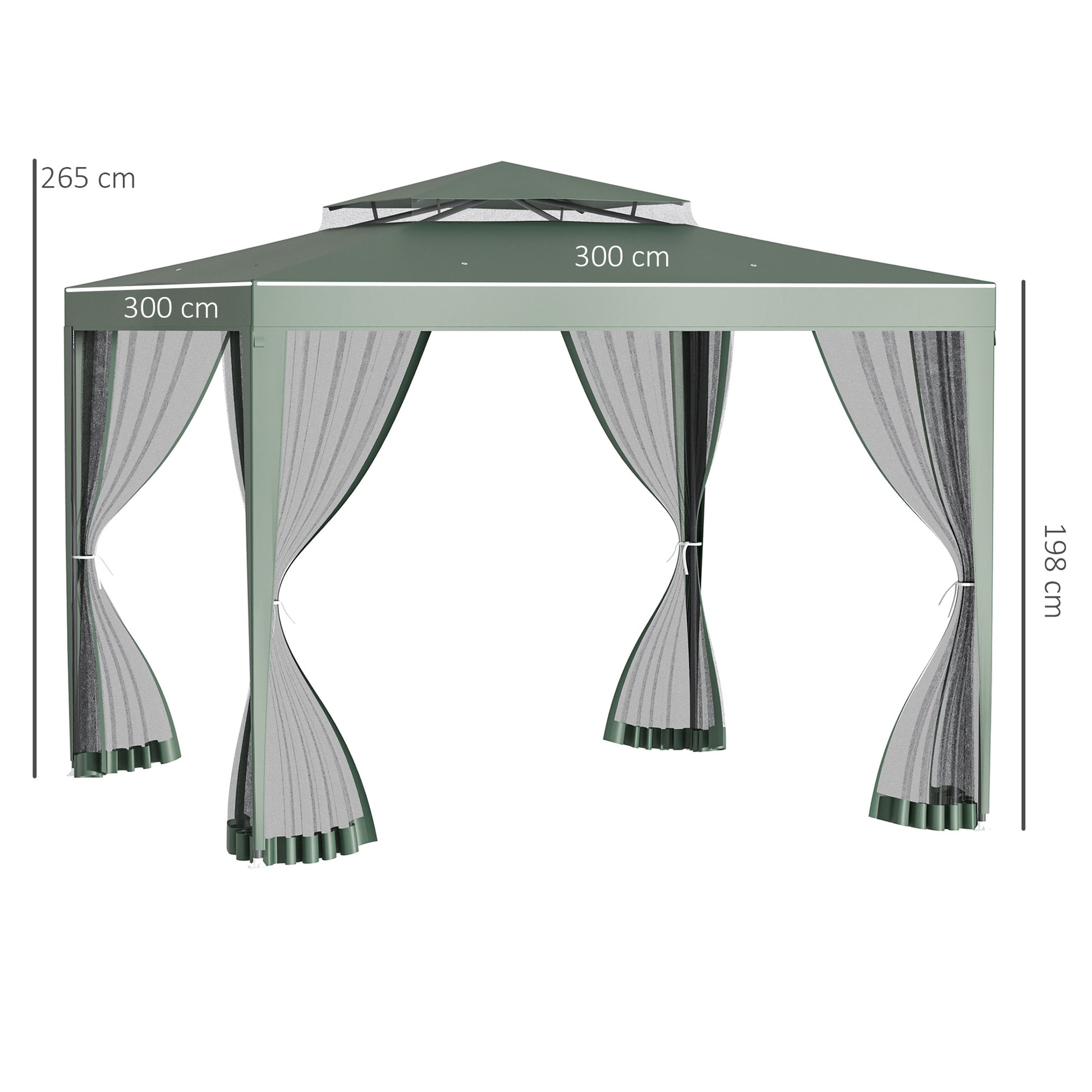Outsunny Carpa de Jardín 3x3 m Cenador con 4 Mosquiteras Laterales con Cremallera Techo de Ventilación y 8 Orificios de Drenaje Gazebo para Terraza Patio Exterior Verde