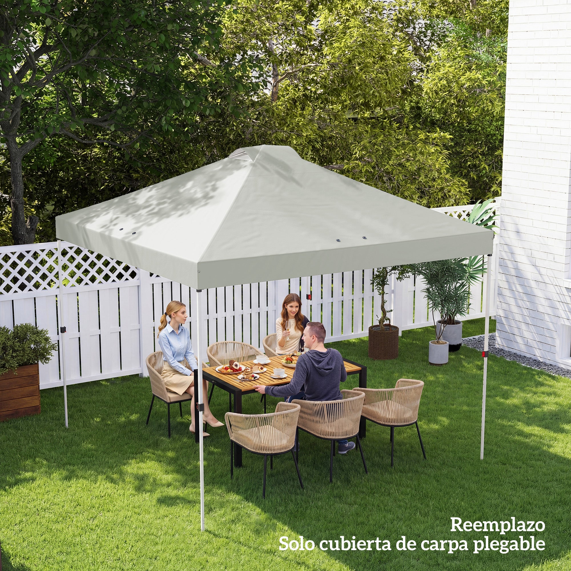 Outsunny Toldo de Pérgola de Recambio 3x3 m Techo de Repuesto para Carpa Plegable de Jardín de Tela Oxford 210D con 8 Orificios de Drenaje y Doble Ventilación Protección UV 50+ SOLO TOLDO Blanco