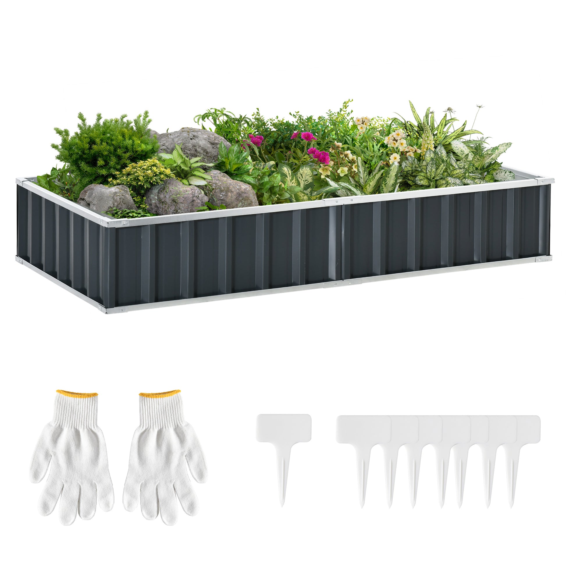 Outsunny Huerto Urbano 174x90x30 cm Arriate de Jardín de Acero Incluye Guantes Jardinera Macetero Rectangular para Cultivos Plantas Flores para Terraza Balcón Exterior Gris