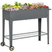 Outsunny Huerto Urbano Jardinera Elevada de Metal Cama de Jardín con Ruedas Asa Lateral y Estante Inferior para Cultivo Plantas Hortalizas Flores 104x39x80 cm Gris