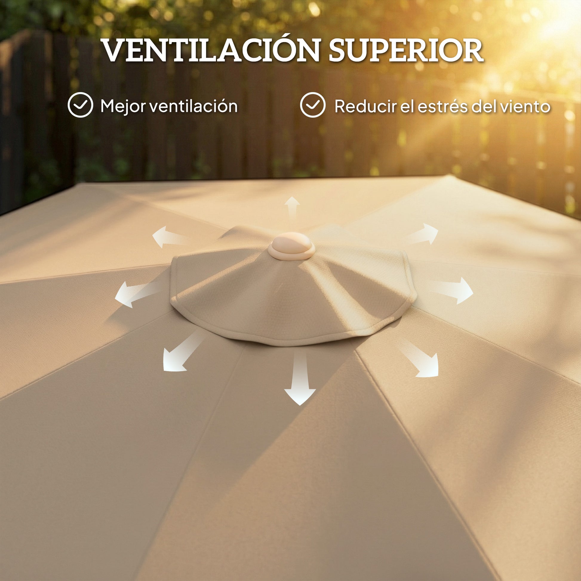 Outsunny Sombrilla Terraza Exterior, Ø266x238 cm, Sombrilla de Jardín con Ángulo Ajustable 30°, Manivela, Flecos y Ventilación, Impermeable, Parasol para Terraza, Playa, Patio, Balcón, Caqui