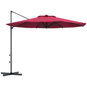 Outsunny Sombrilla de Jardín Ø294x242 cm Parasol de Terraza con Altura Ajustable Poste Giratorio 360° Ángulo de Techo Ajustable y Ventilación Superior para Patio Piscina Rojo Vino