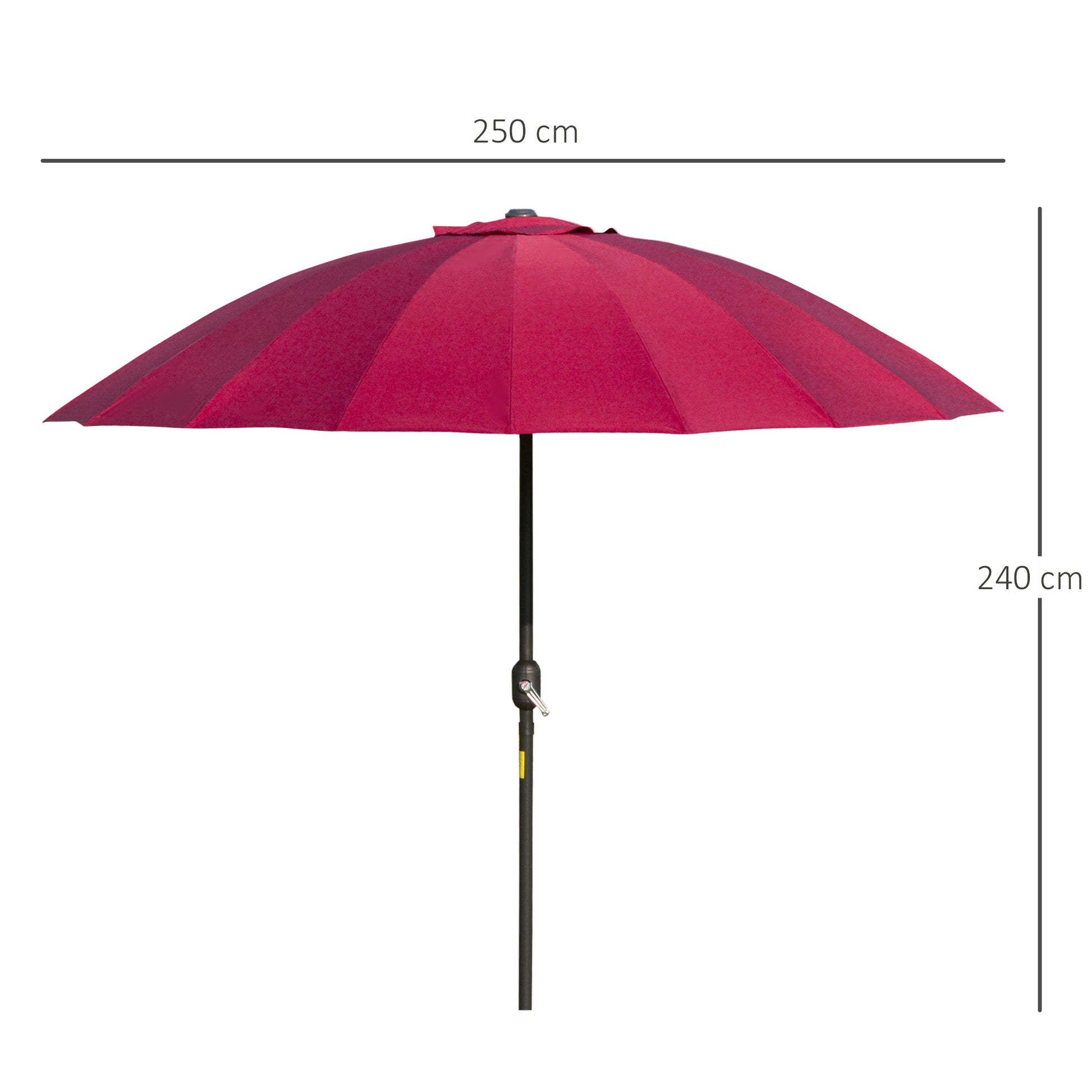 Outsunny Sombrilla Terraza Exterior Ø250 cm Sombrilla de Jardín con Ángulo Inclinable 18 Varillas y Manivela Impermeable Parasol para Patio Terraza Burdeos