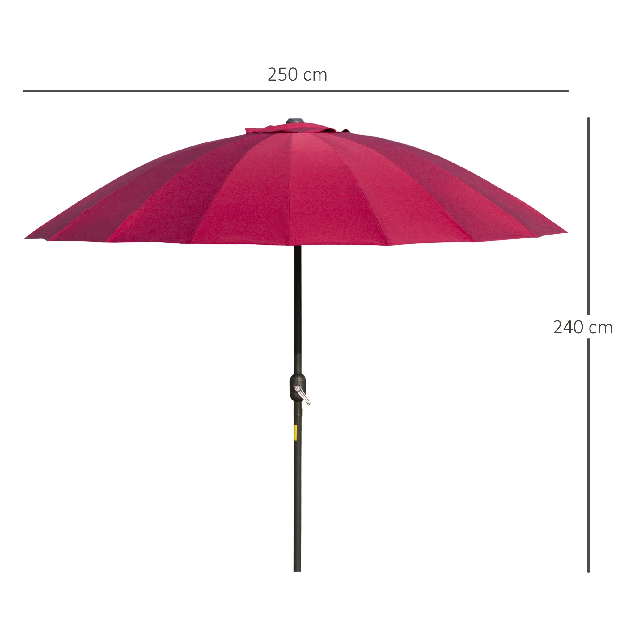 Outsunny Sombrilla Terraza Exterior Ø250 cm Sombrilla de Jardín con Ángulo Inclinable 18 Varillas y Manivela Impermeable Parasol para Patio Terraza Burdeos