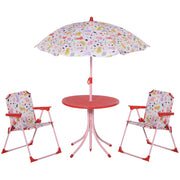 Outsunny Set de Mesa y Sillas Exterior Infantil Conjunto de Picnic Plegable para Jardín Juego de Mesa con Sombrilla Ajustable 100-125 cm Protección de UV Rojo