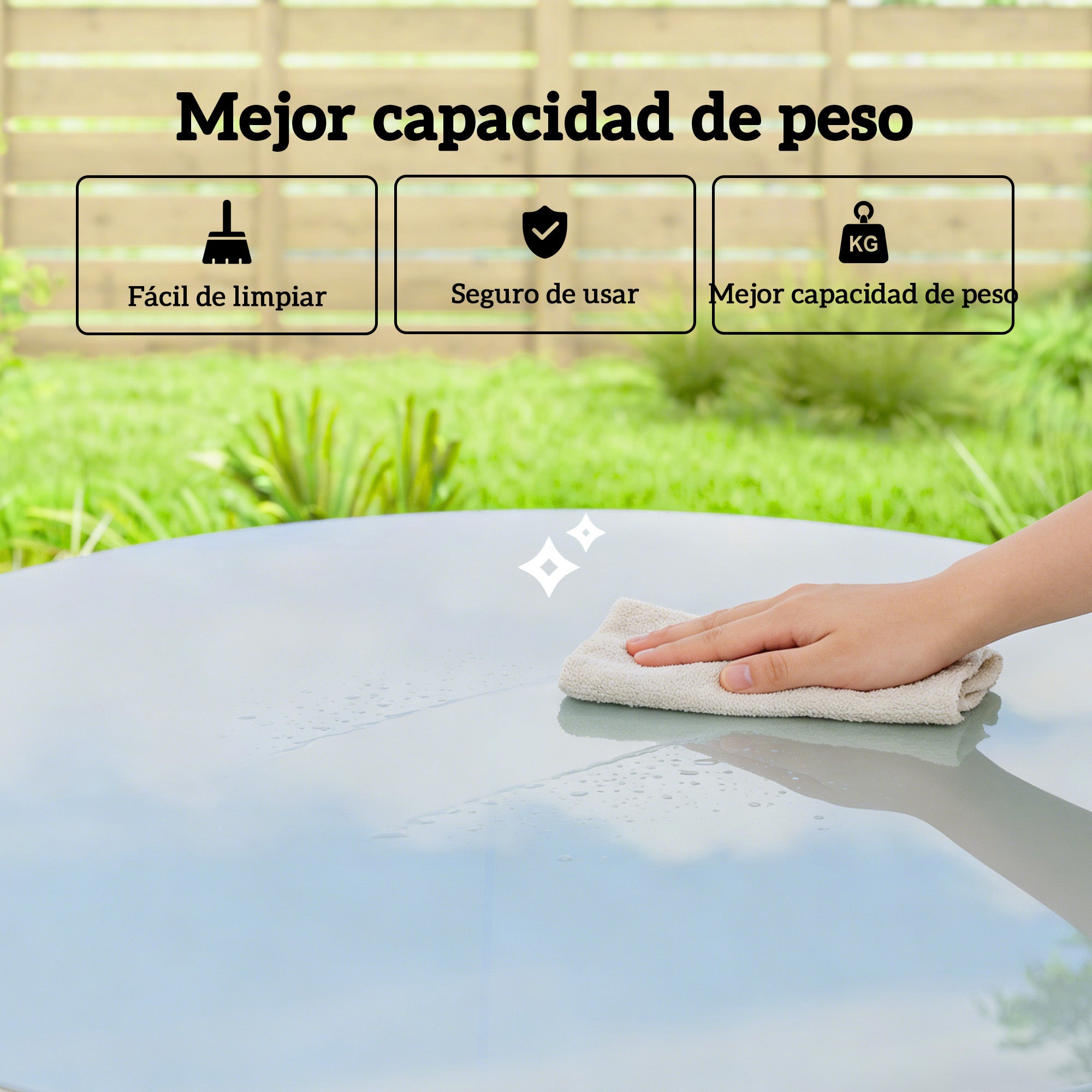 Outsunny Mesa de Comedor de Jardín Redonda, Mesa de Terraza Exterior 80x80x74 cm, con Tablero de Vidrio Templado con Borde de Ratán, Estructura de Acero, Carga 50 kg, para Patio, Balcón, Gris