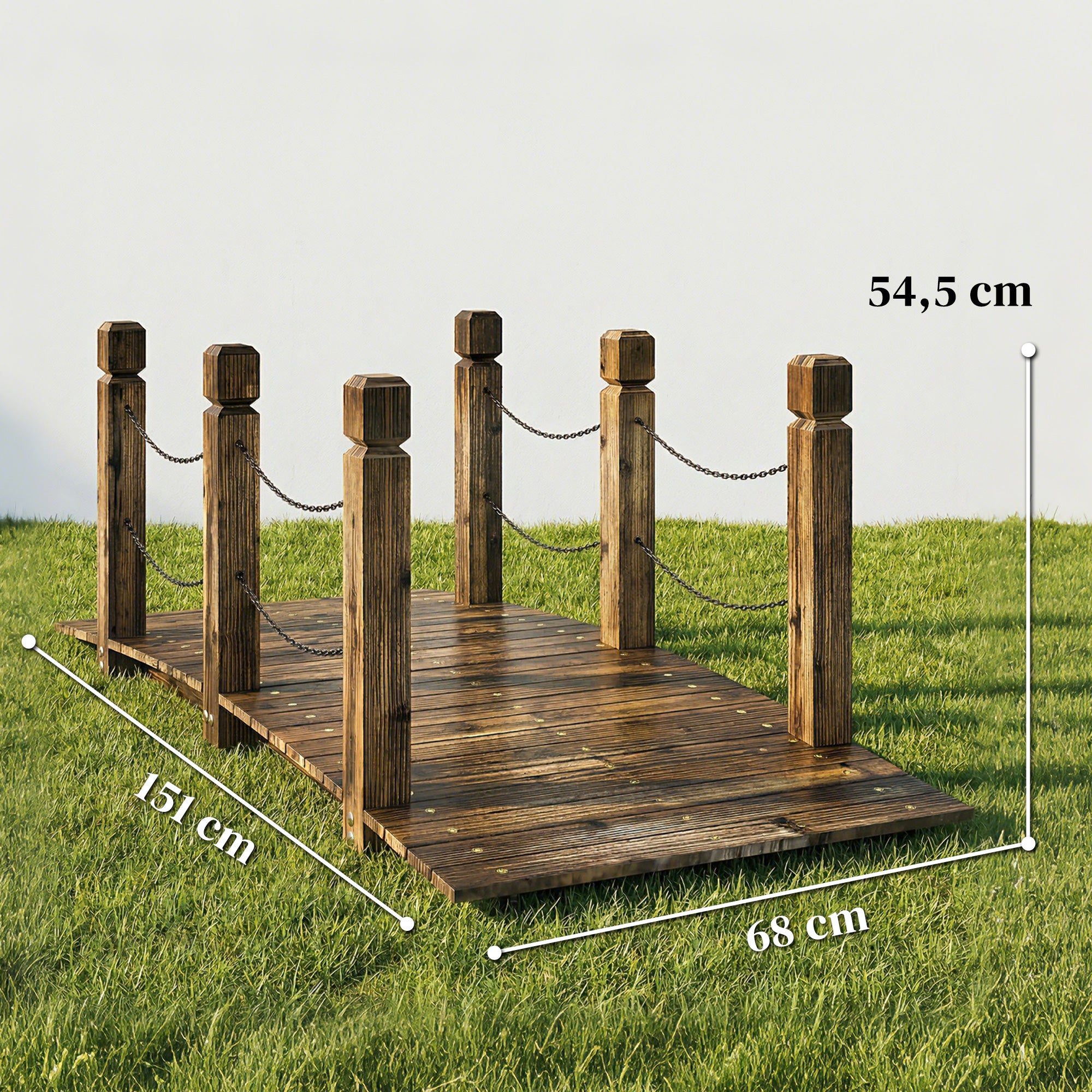 Outsunny Puente de Jardín de Madera, 1,51 m, Puente Decorativo para Estanques Rústico con Barandillas de Seguridad, Carga 200 kg, Construcción Resistente, Carbonizado