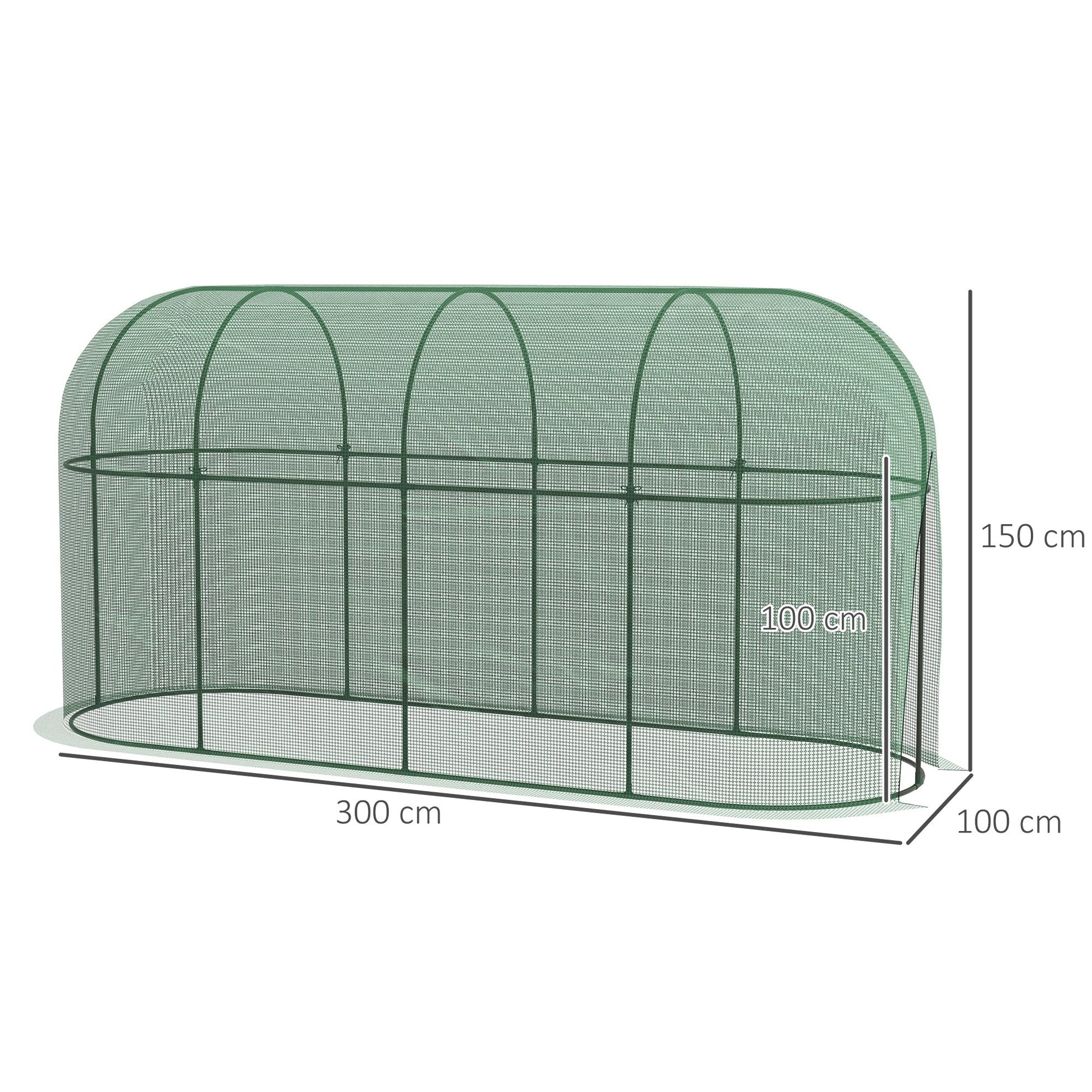 Outsunny Jaula de Cultivo Jaula para Plantas Jaula para Insectos con Puerta con Cremallera y Marco de Acero para Jardín Terraza Patio 300x100x150 cm Verde